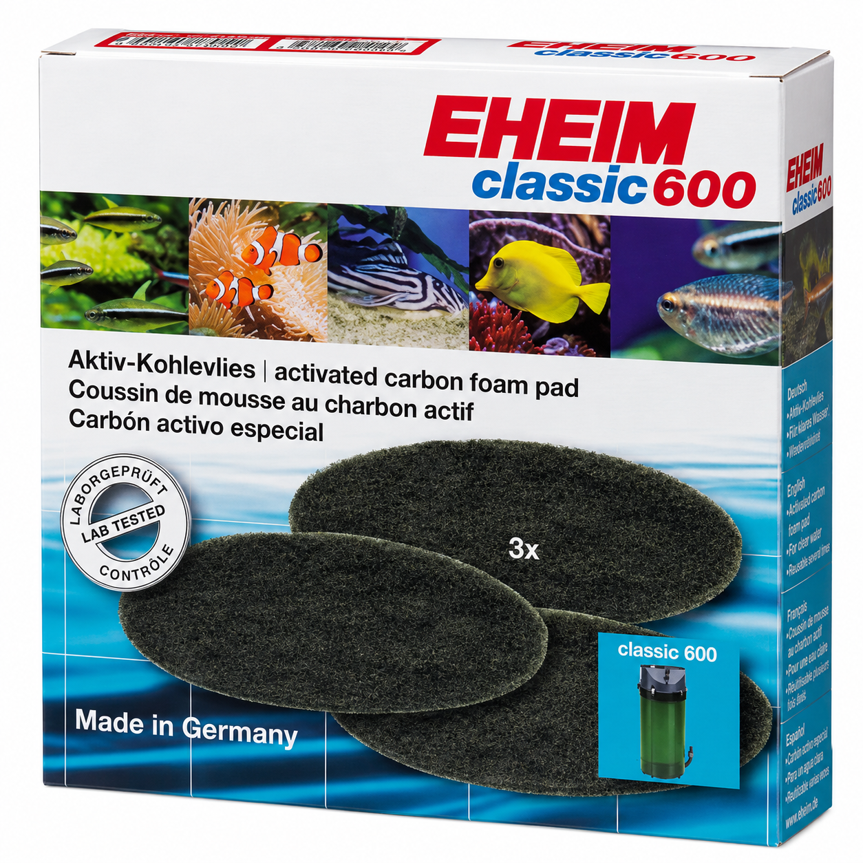 EHEIM 3 coussins de mousse filtrante au charbon actif pour filtre Classic 2217