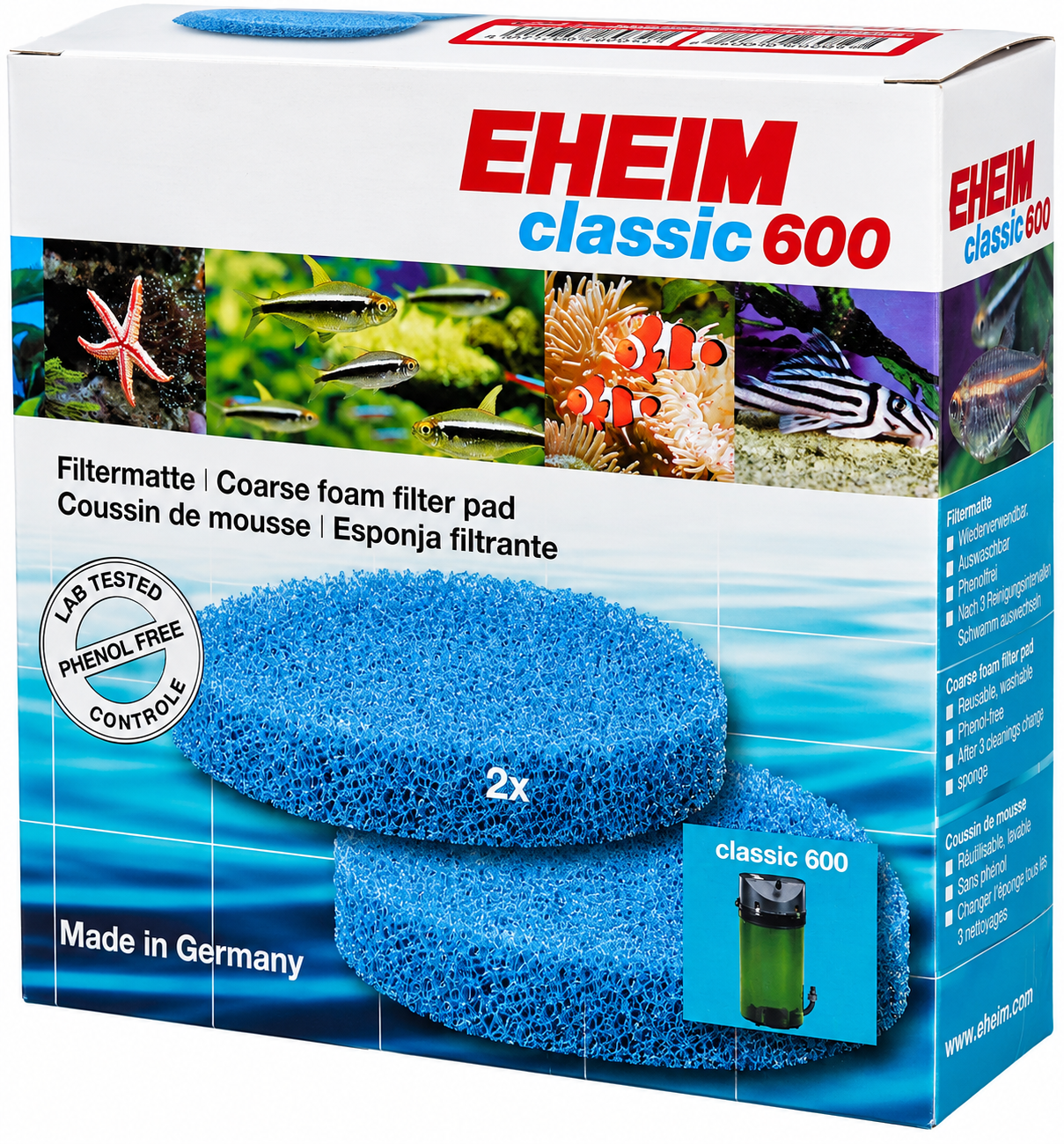 EHEIM 2 coussins de mousse bleu filtrante pour filtre Classic 2217