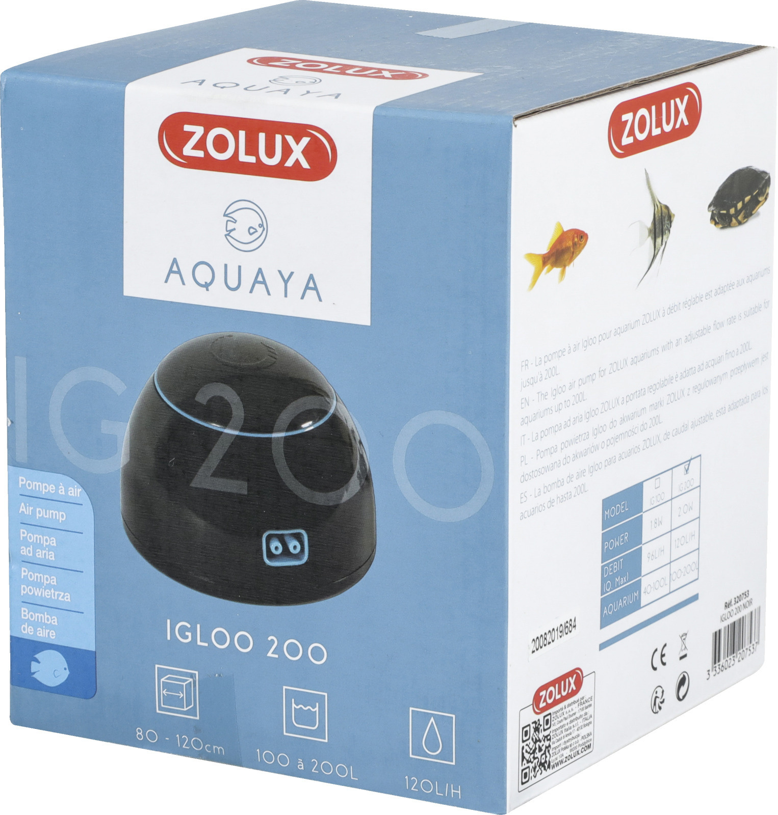 ZOLUX Aquaya Igloo 200 Noir pompe à air 120 L/h pour aquarium de 100 à 200 L