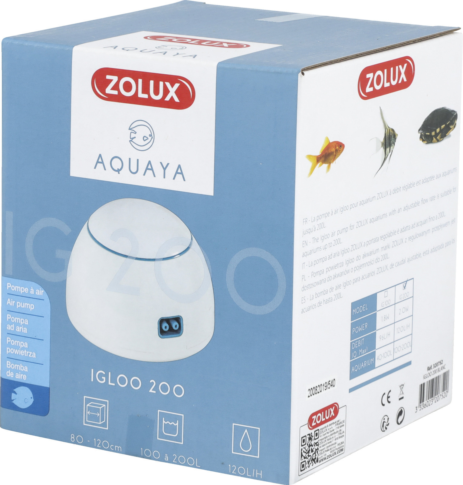 ZOLUX Aquaya Igloo 200 Blanc pompe à air 120 L/h pour aquarium de 100 à 200 L