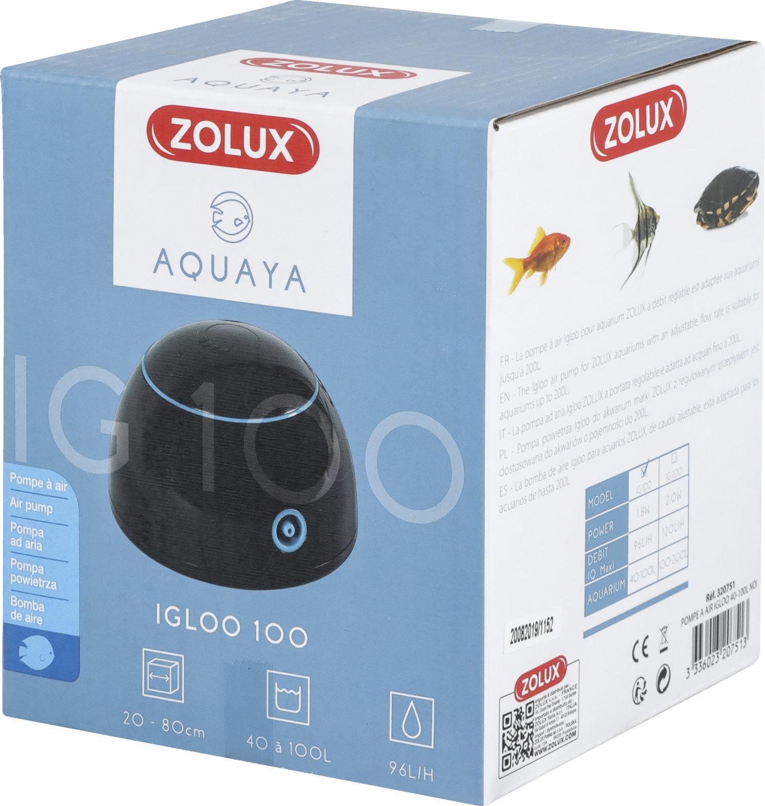 ZOLUX Aquaya Igloo 100 Noir pompe à air 96 L/h pour aquarium de 40 à 100 L