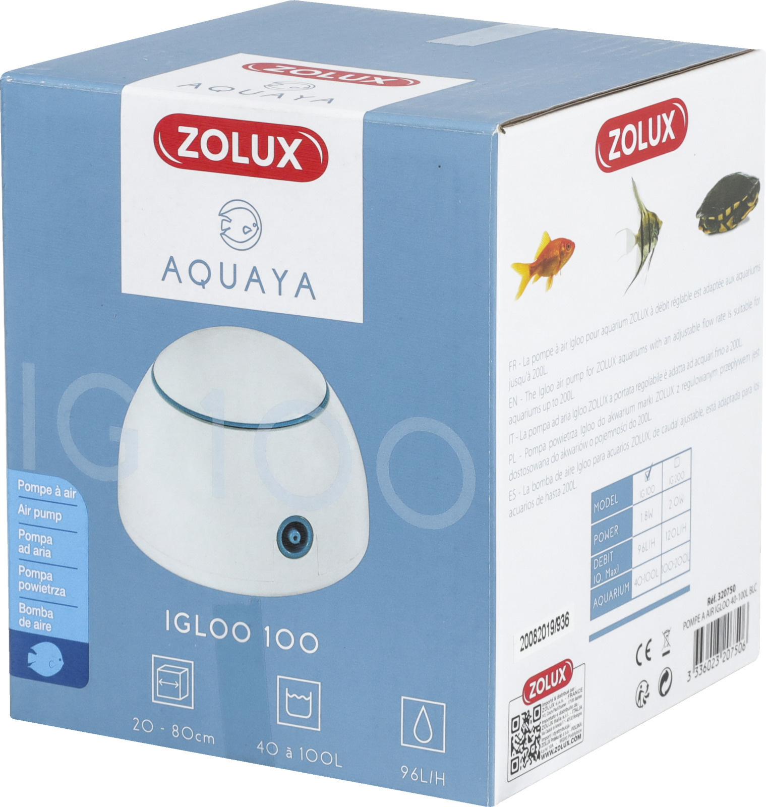 ZOLUX Aquaya Igloo 100 Blanc pompe à air 96 L/h pour aquarium de 40 à 100 L