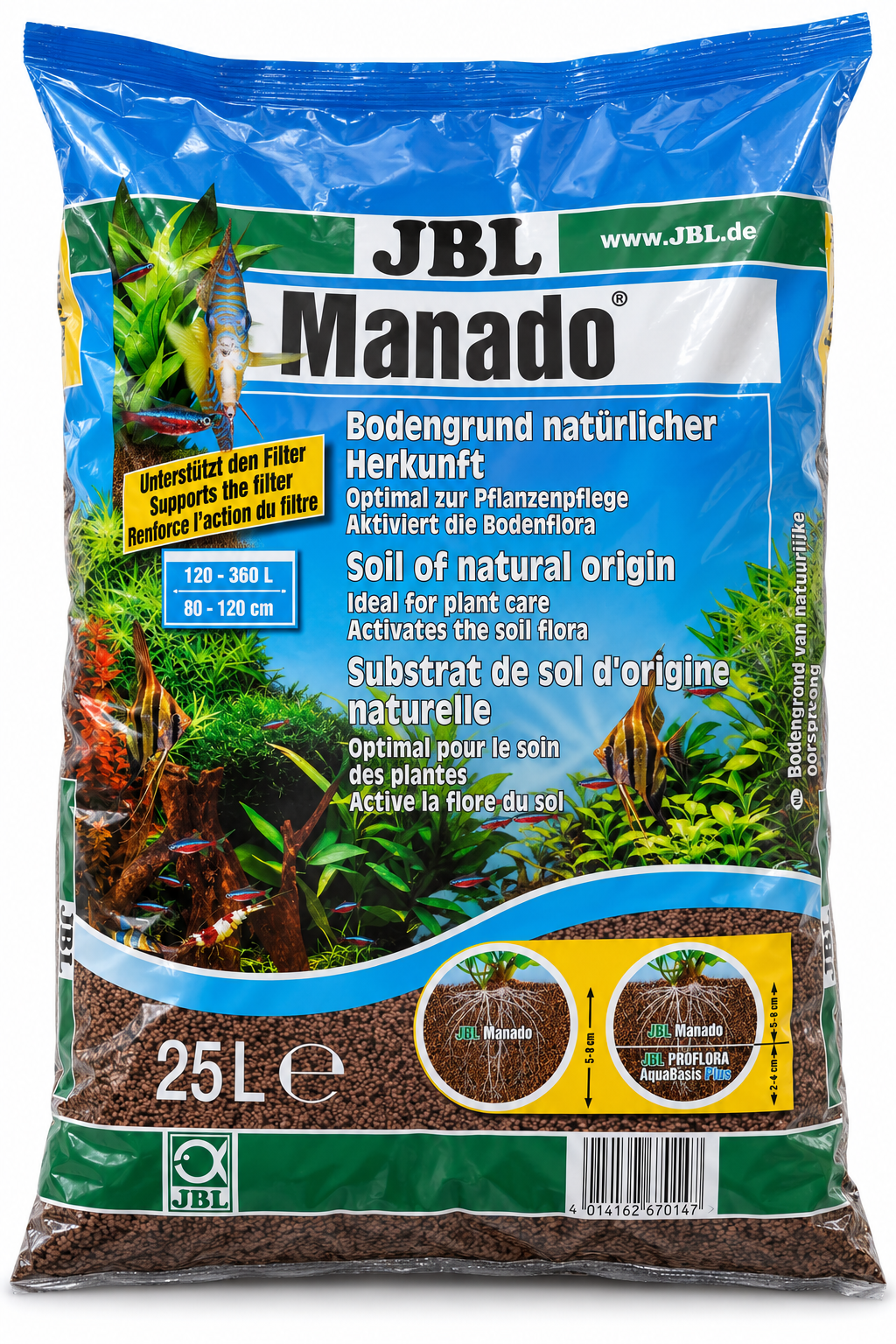 JBL Manado 25 L V2 substrat de sol naturel pour aquarium de 120 à 360L ou 80 à 120 cm
