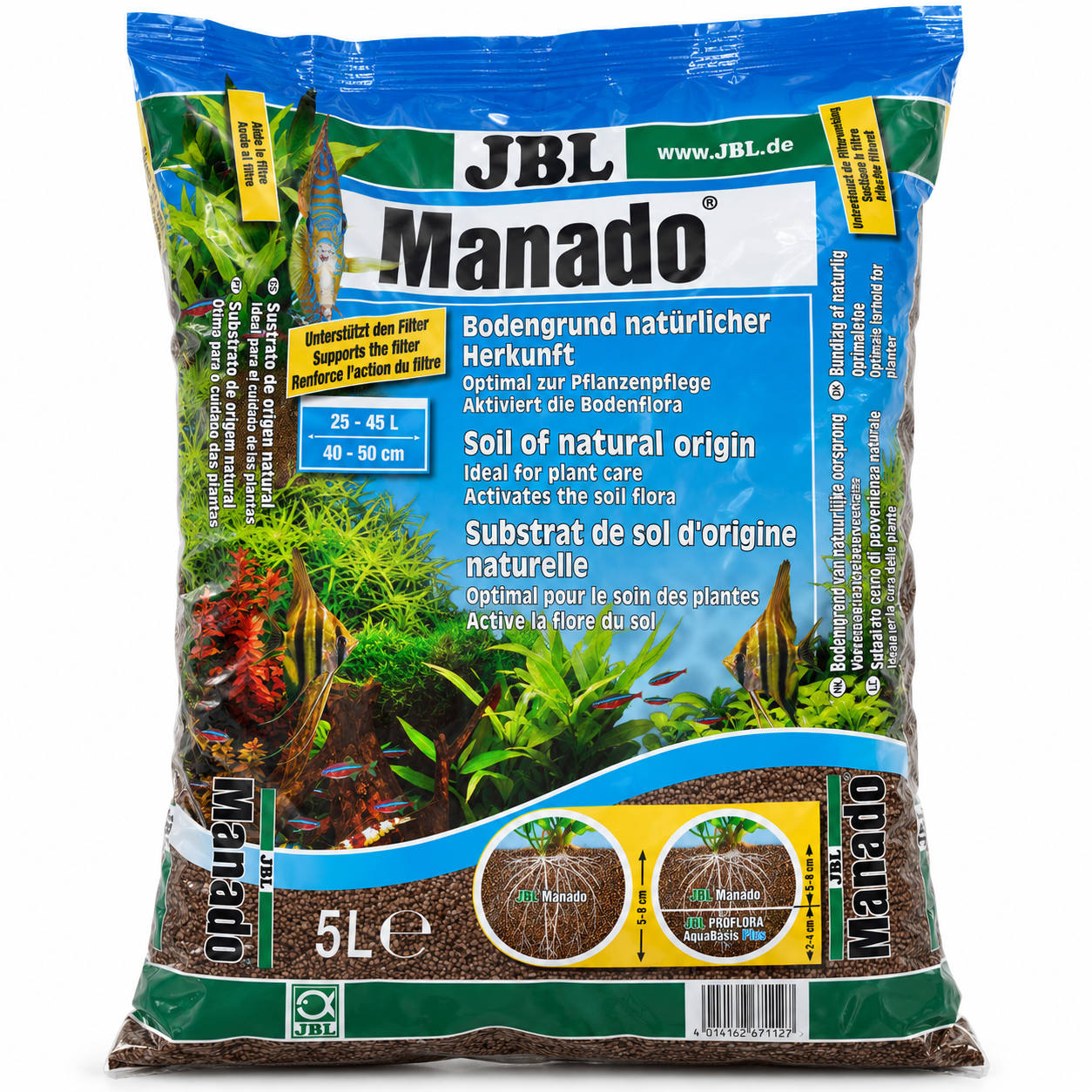 JBL Manado V2 5L substrat de sol naturel pour aquarium de 25 à 45 L ou 40 à 50 cm