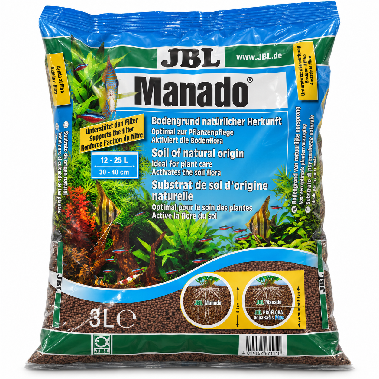 JBL Manado V2 3L substrat de sol naturel pour aquarium de 12 à 25 L ou 30 à 40 cm