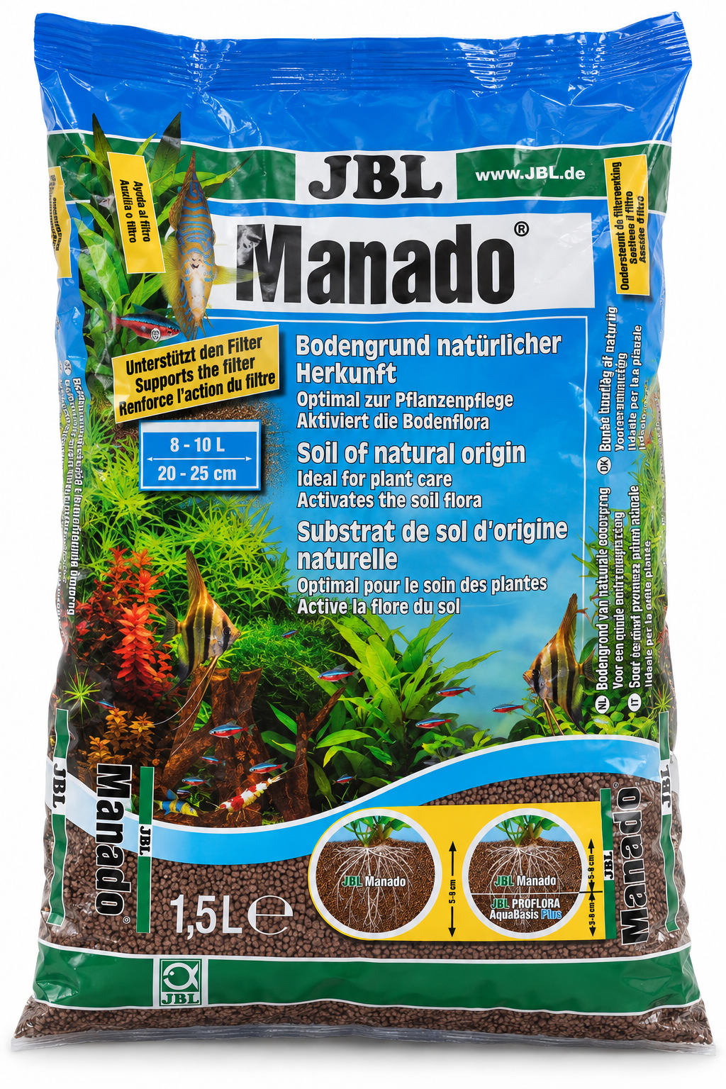 JBL Manado V2 1,5L substrat de sol naturel pour aquarium de 8 à 10 L ou 20 à 25 cm