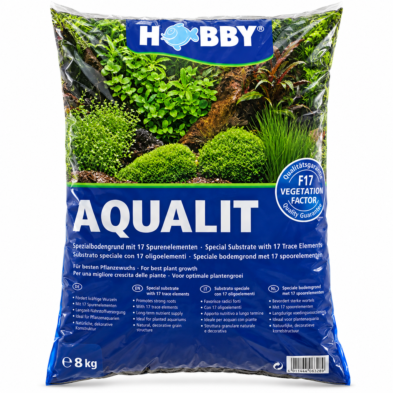 HOBBY Aqualit 8 Kg / 12 L substrat décoratif et nutritif non calcaire avec 17 nutriments et oligo-éléments