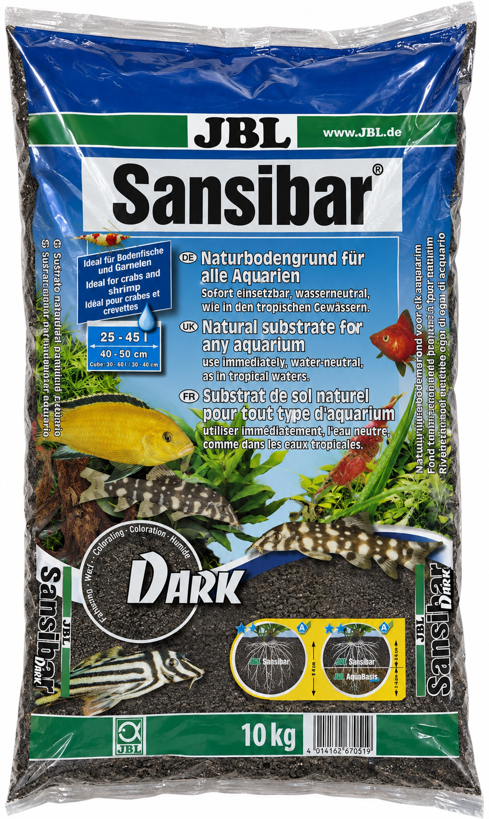 JBL Sansibar Dark 10 Kg substrat de sol naturel fin couleur Noir 0,2 à 0,6 mm pour aquarium d\'eau douce