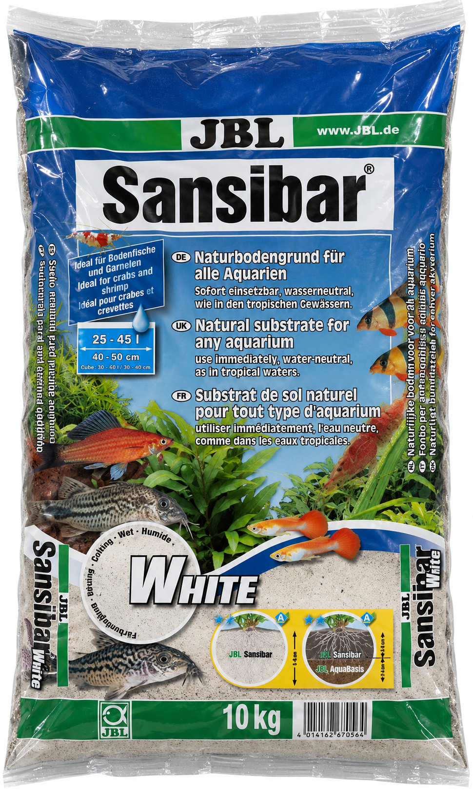 JBL Sansibar White 10 Kg substrat de sol naturel fin couleur Blanc 0,2 à 0,6 mm pour aquarium d\'eau douce