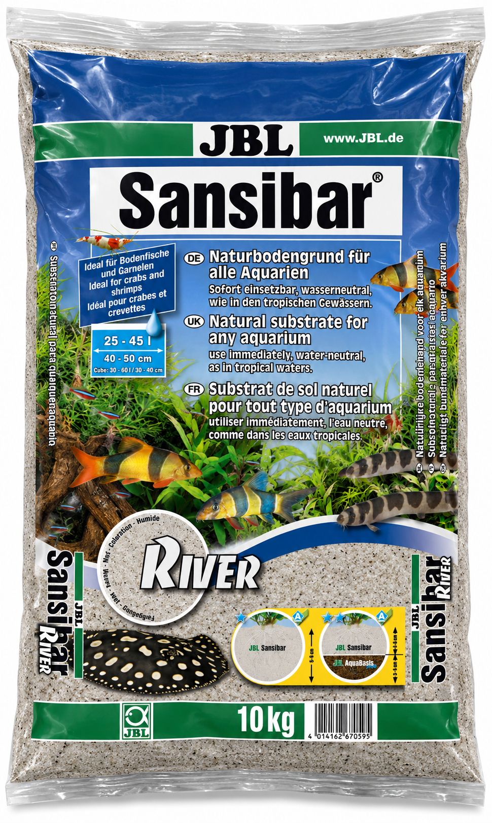 JBL Sansibar River 10 Kg substrat de sol naturel fin Clair pigmenté de Noir 0,8 mm pour aquarium d\'eau douce