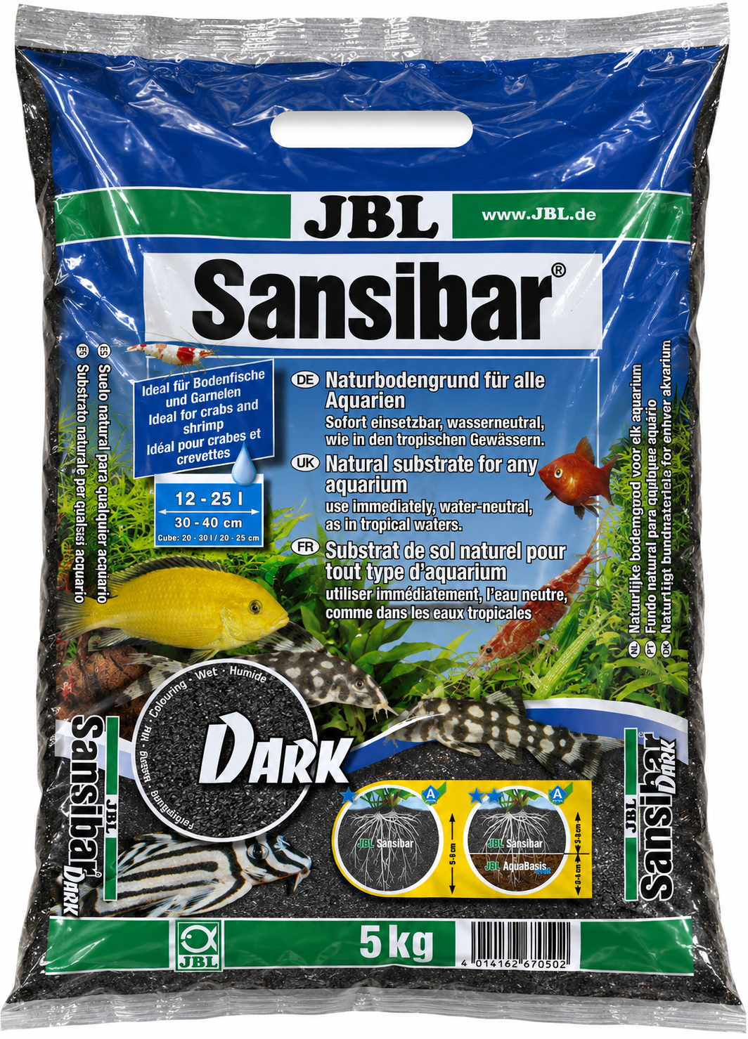 JBL Sansibar Dark 5 Kg substrat de sol naturel fin couleur Noir 0,2 à 0,6 mm pour aquarium d\'eau douce