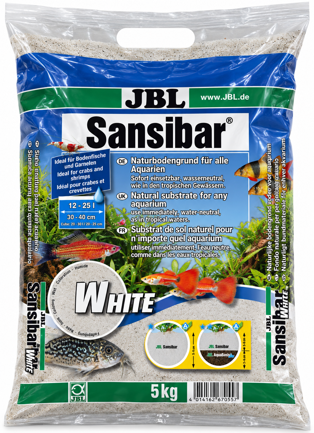 JBL Sansibar White 5 Kg substrat de sol naturel fin couleur Blanc 0,2 à 0,6 mm pour aquarium d\'eau douce