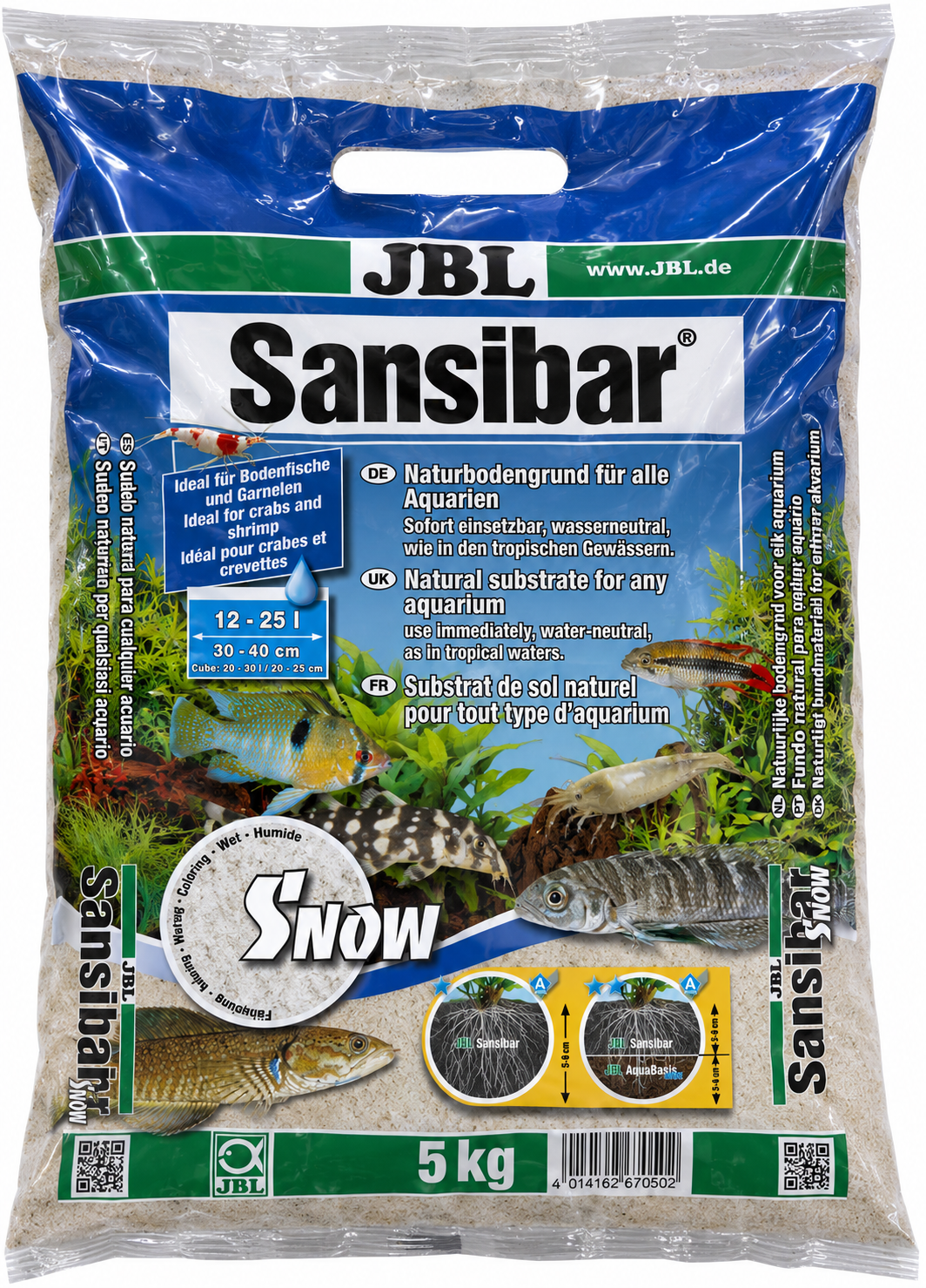 JBL Sansibar Snow 5 Kg substrat de sol naturel fin couleur Blanc Neige 0,1 à 0,6 mm pour aquarium d\'eau douce