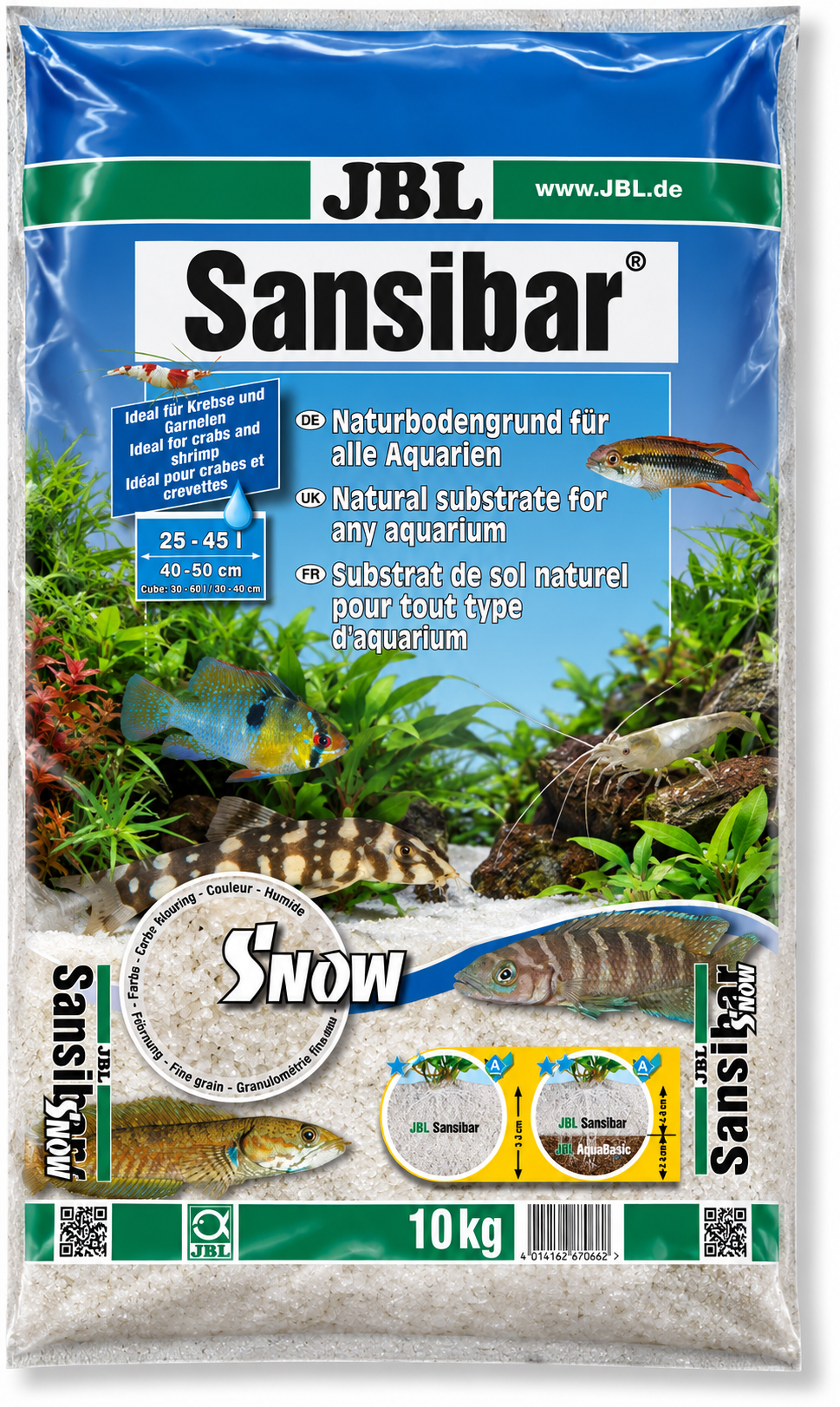 JBL Sansibar Snow 10 Kg substrat de sol naturel fin couleur Blanc Neige 0,1 à 0,6 mm pour aquarium d\'eau douce