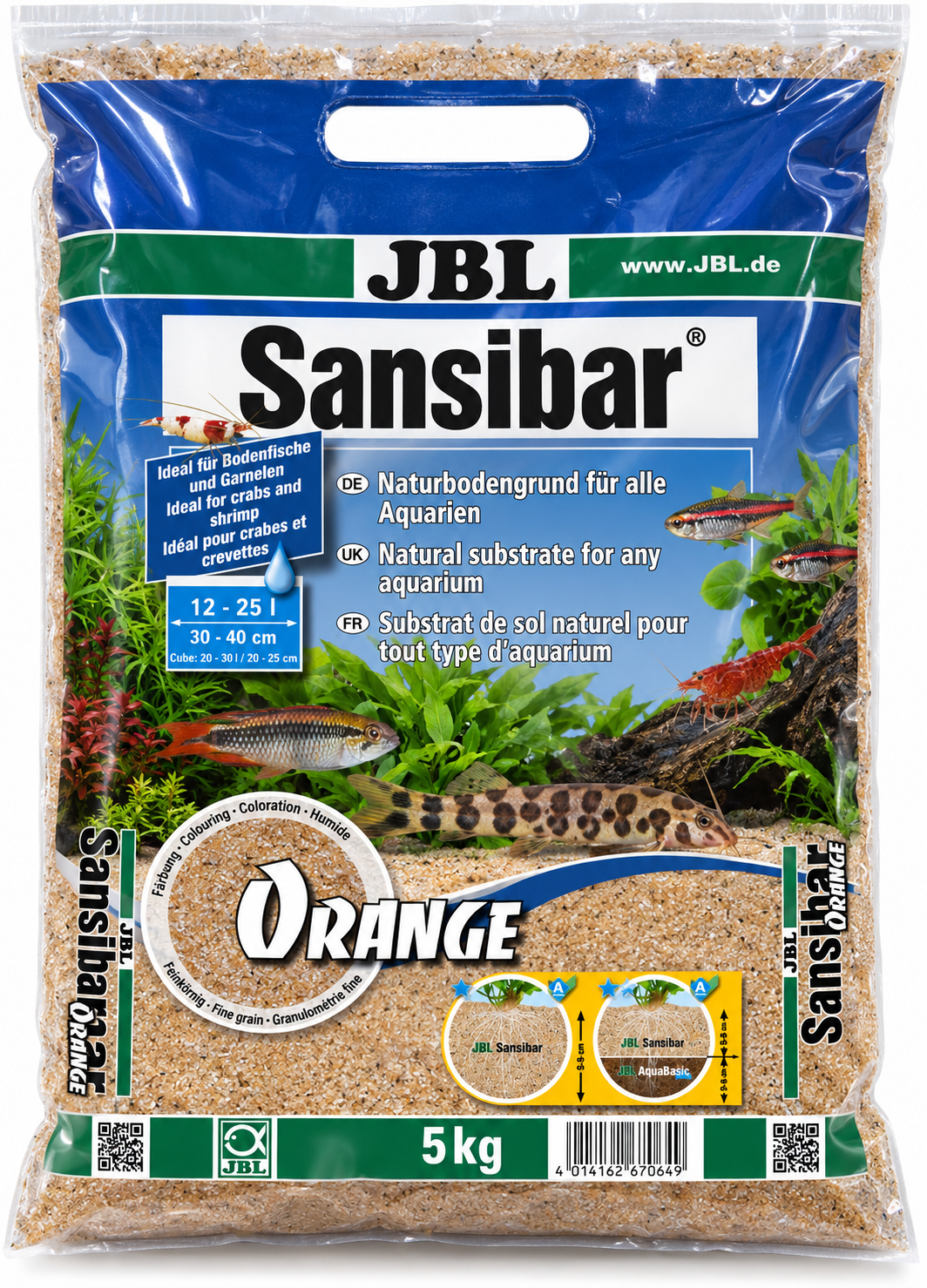 JBL Sansibar Orange 5 Kg substrat de sol naturel fin couleur Orange 0,2 à 0,6 mm pour aquarium d\'eau douce