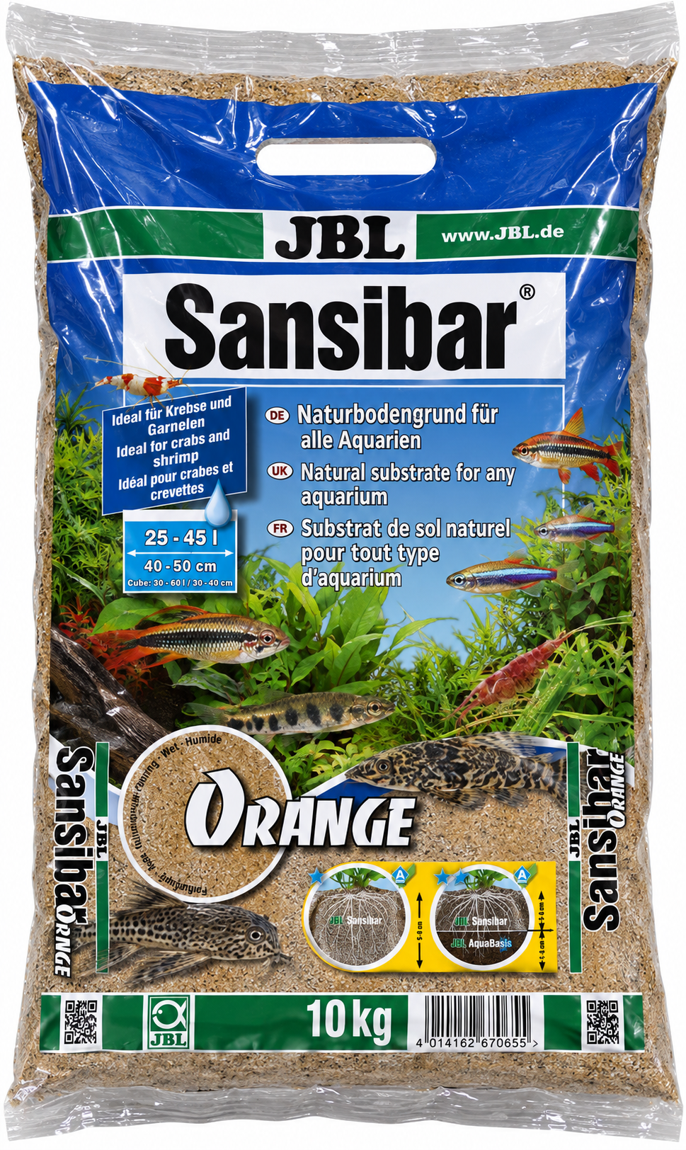 JBL Sansibar Orange 10 Kg substrat de sol naturel fin couleur Orange 0,2 à 0,6 mm pour aquarium d\'eau douce