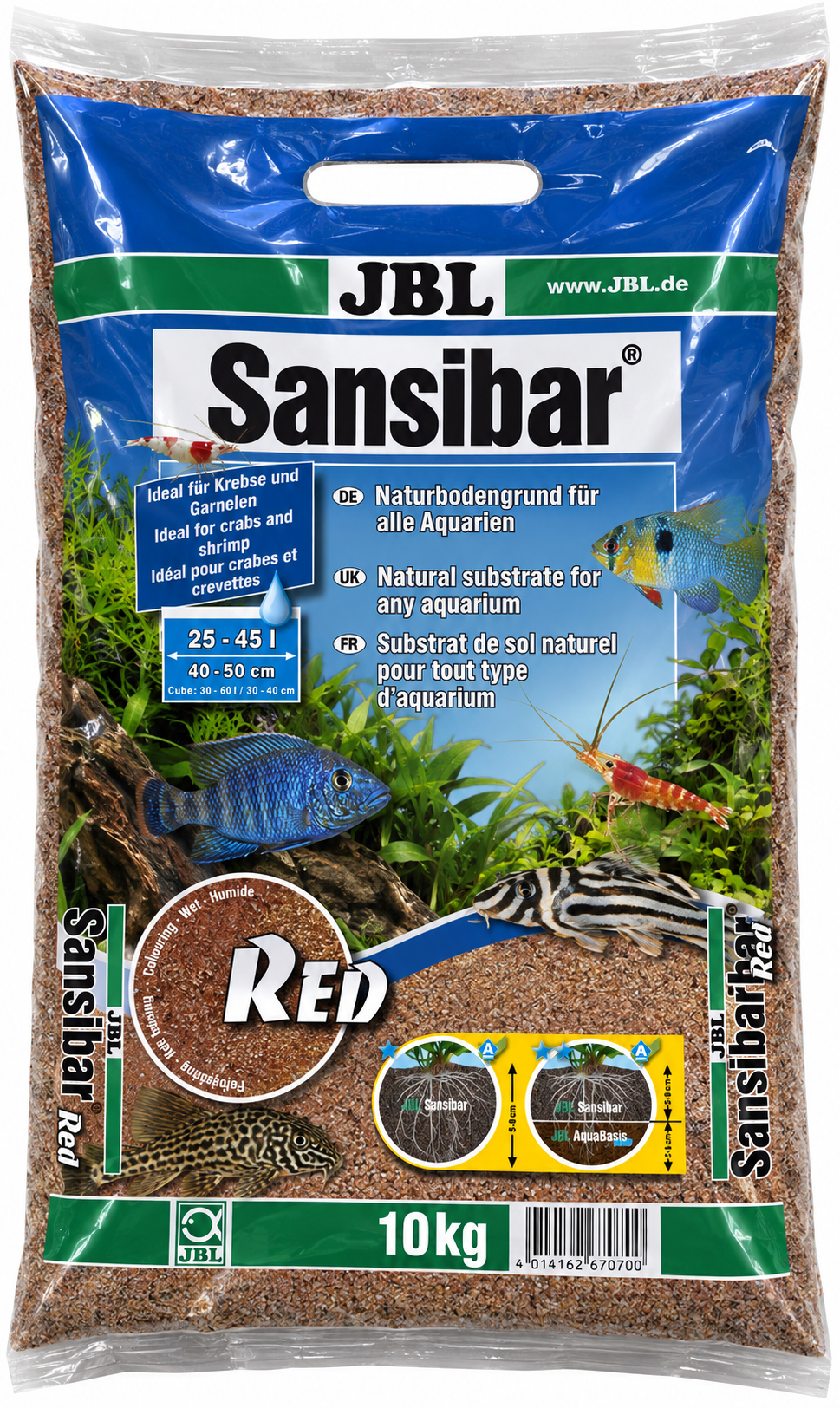 JBL Sansibar Red 10 Kg substrat de sol naturel fin couleur Rouge 0,2 à 0,6 mm pour aquarium d\'eau douce