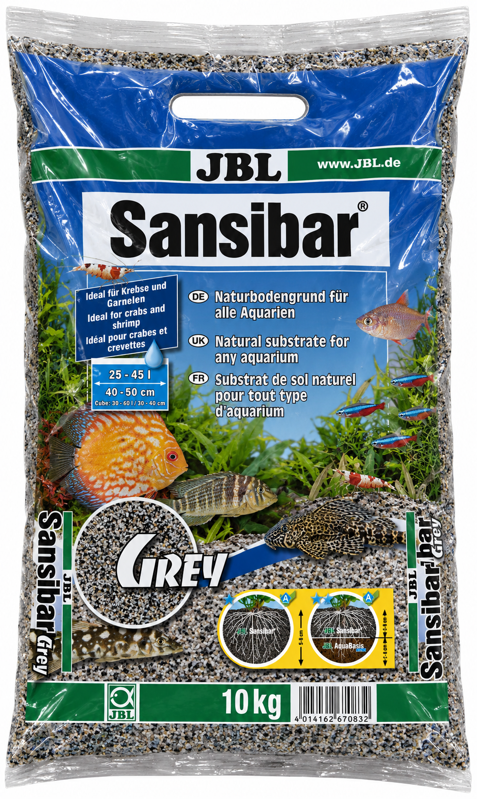 JBL Sansibar Grey 10 Kg substrat de sol naturel fin couleur Gris 0,2 à 0,6 mm pour aquarium d\'eau douce