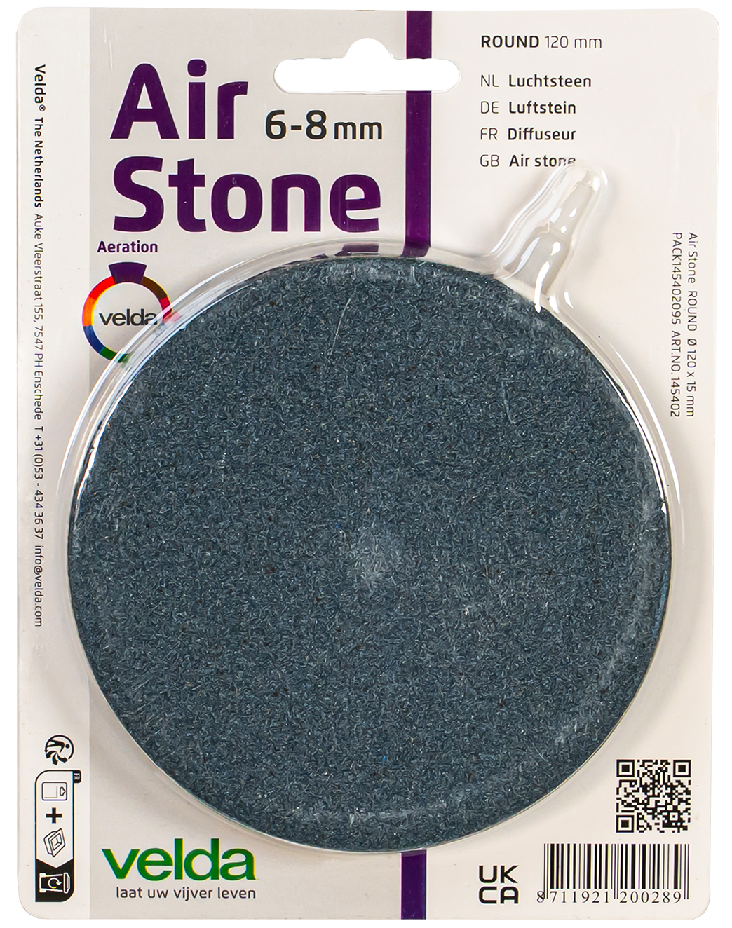 VELDA Air Stone Round 12 cm diffuseur d\'air spécial bassin avec entrée pour tuyau 6 à 8 mm