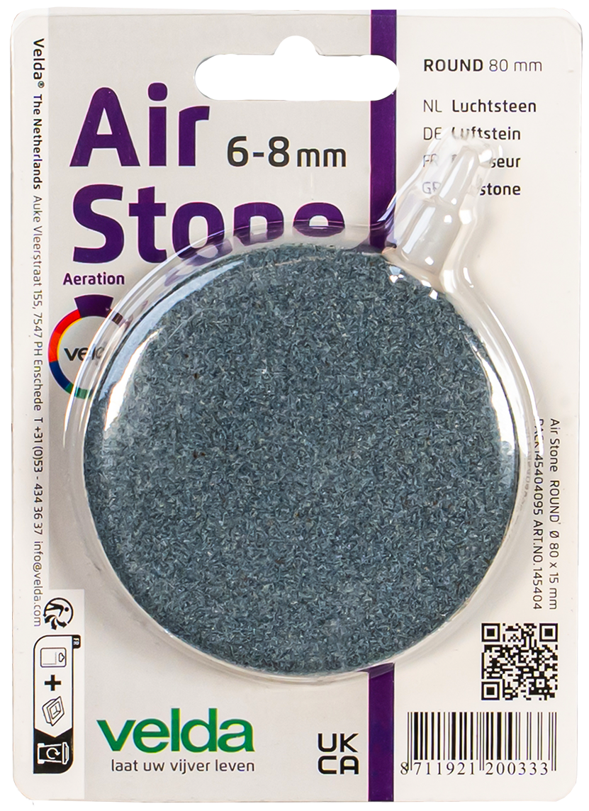 VELDA Air Stone Round 8 cm diffuseur d\'air spécial bassin avec entrée pour tuyau 6 à 8 mm