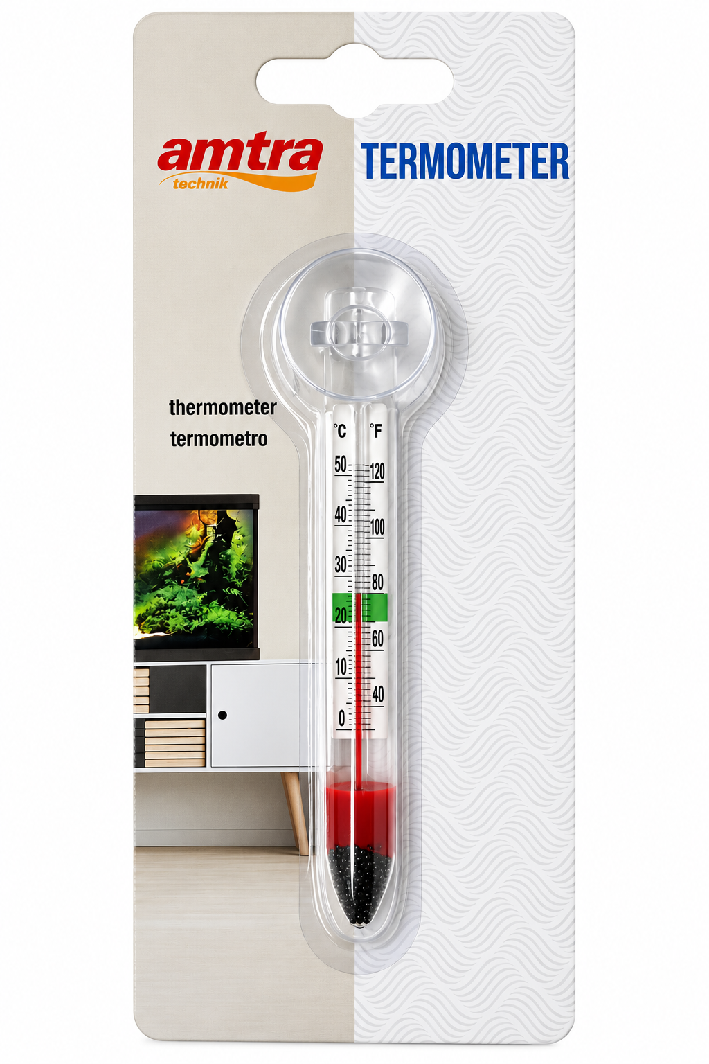 AMTRA Thermomètre avec ventouse pour aquarium d\'eau douce et d\'eau de mer