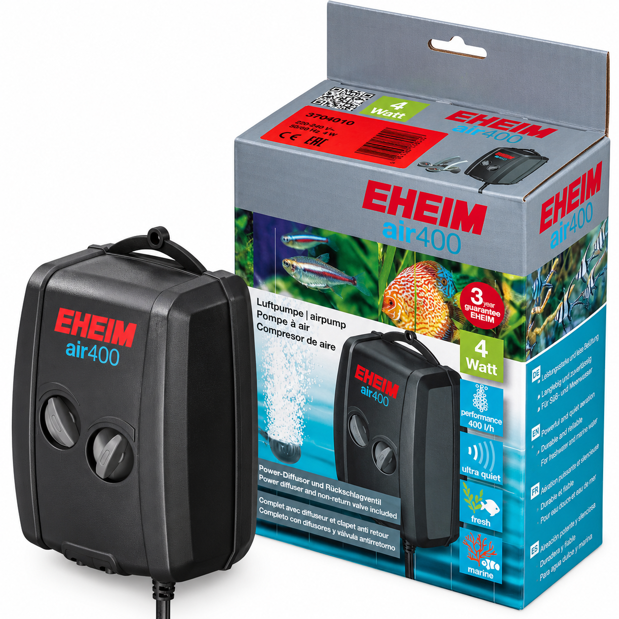 EHEIM Air 400 (3704) pompe à air 400 L/h très silencieuse avec 2 sorties pour aquarium