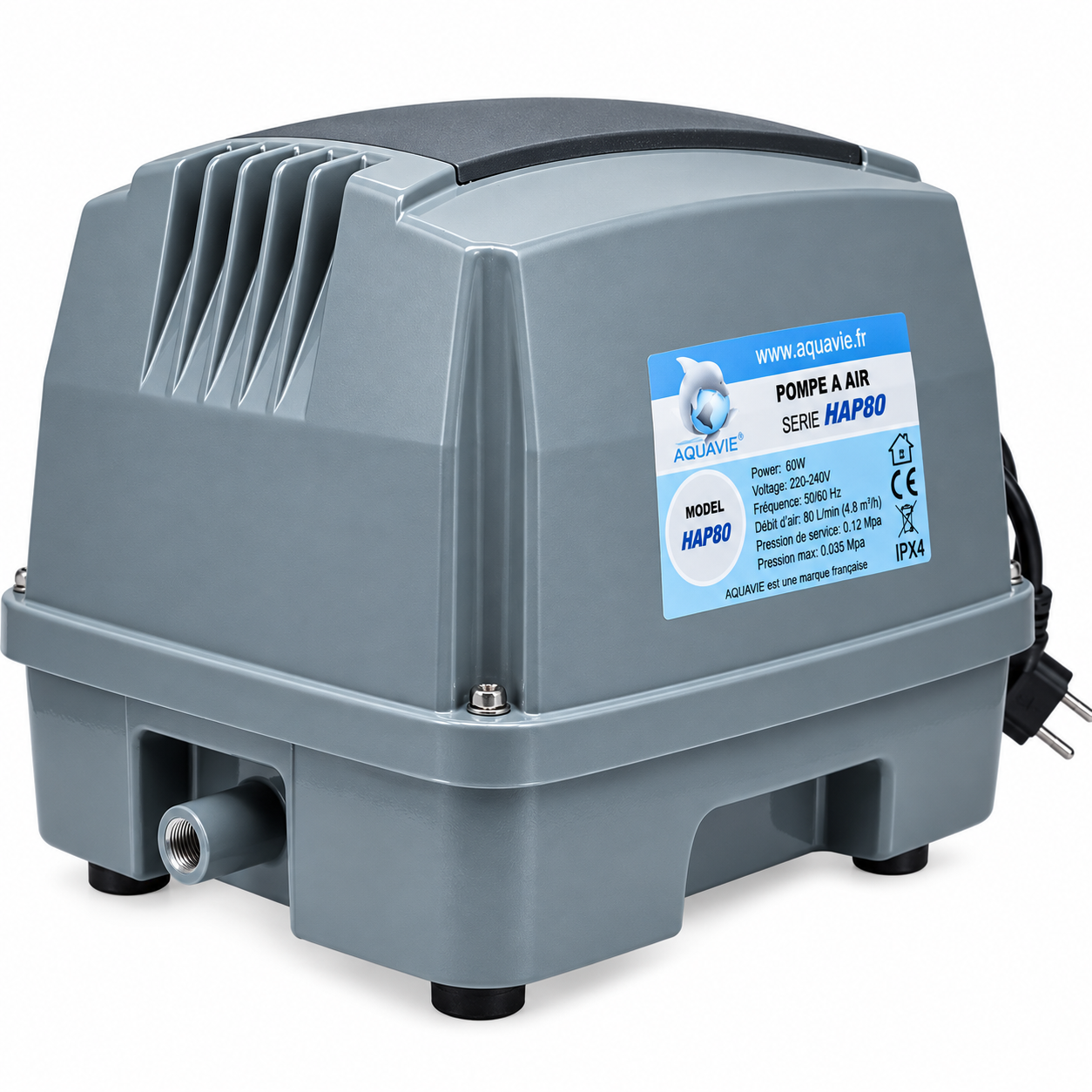 AQUAVIE Wind-HAP80 compresseur à air 4800 L/h avec répartiteur 26 sorties pour tuyau 4/6 mm
