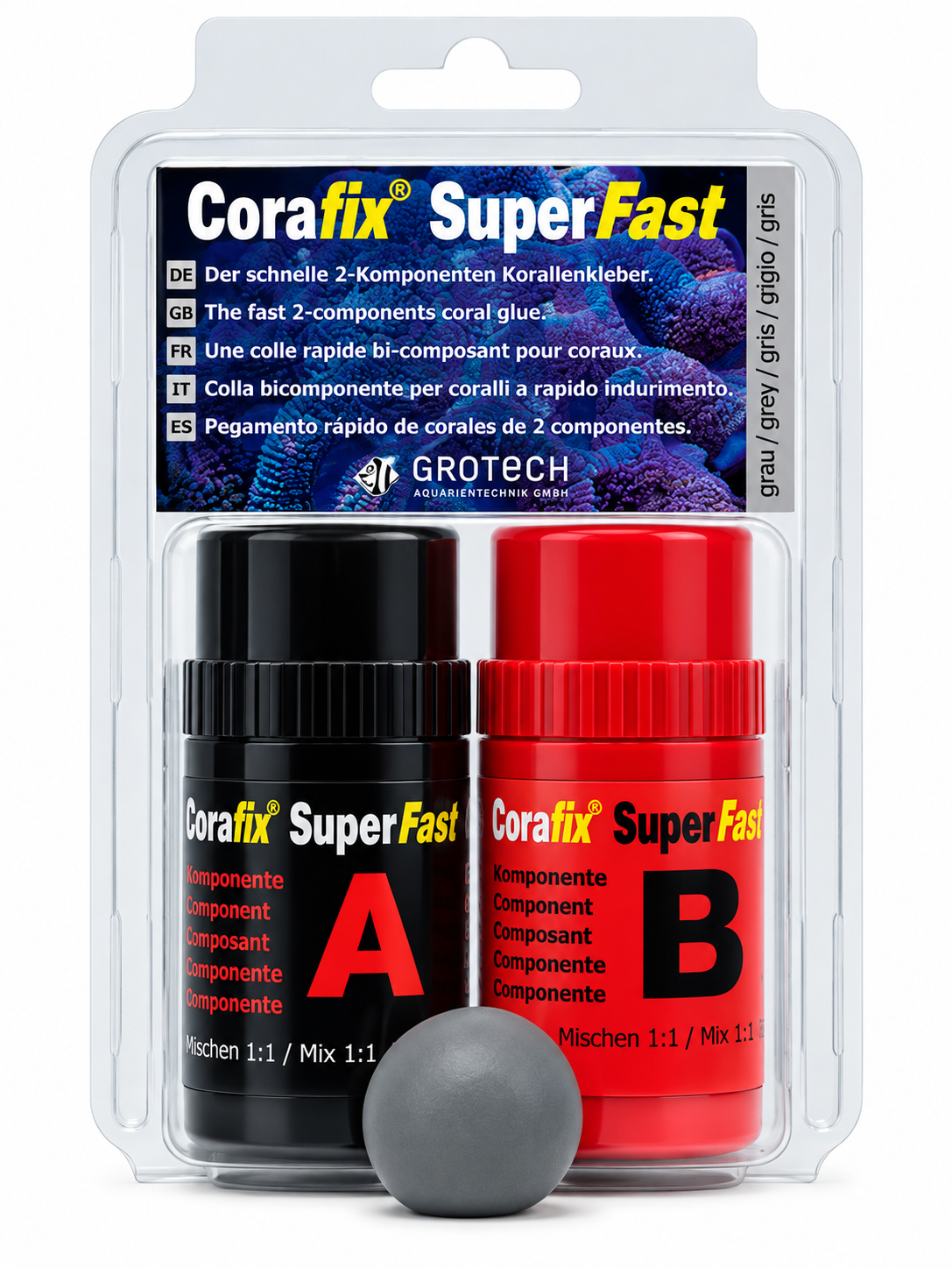 GROTECH CoraFix SuperFast 240 gr. colle epoxy couleur grise à sechage rapide pour le bouturage de corail