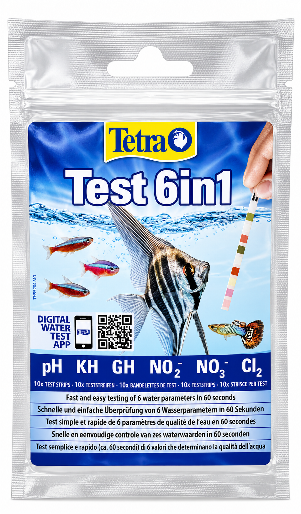 TETRA Test 6in1 lot 10 bandelettes de tests pH, GH, KH, NO2-, NO3-, Cl2 pour aquarium d\'eau douce