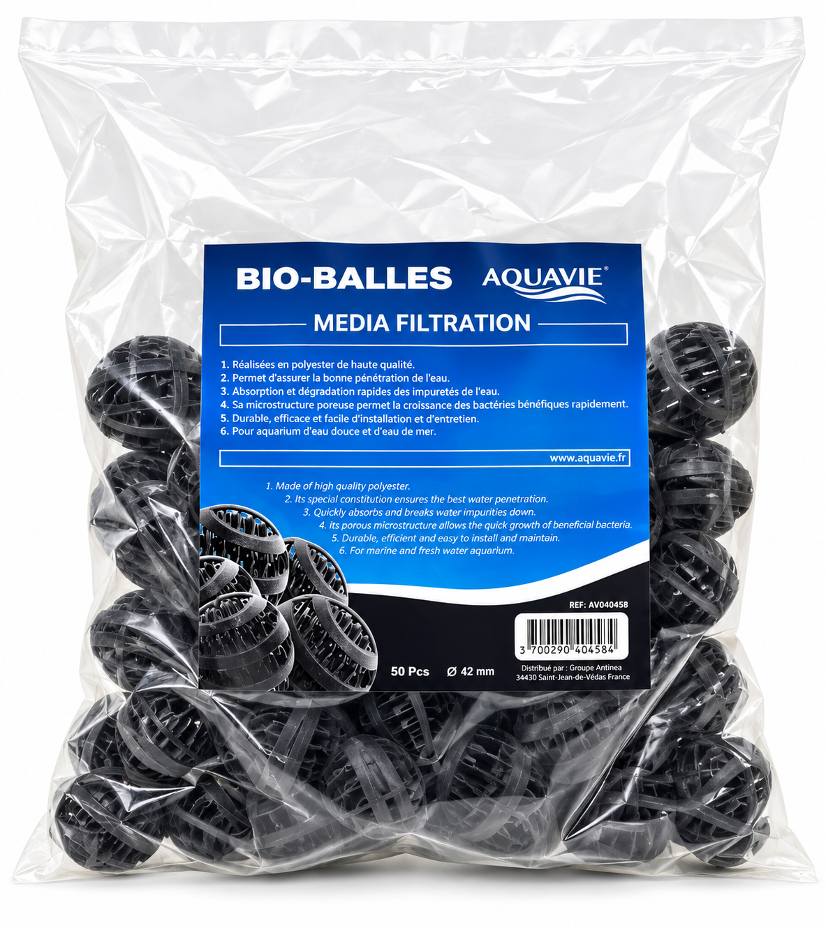 AQUAVIE Sac de 50 Bio Balles de failtration diamètre 42 mm