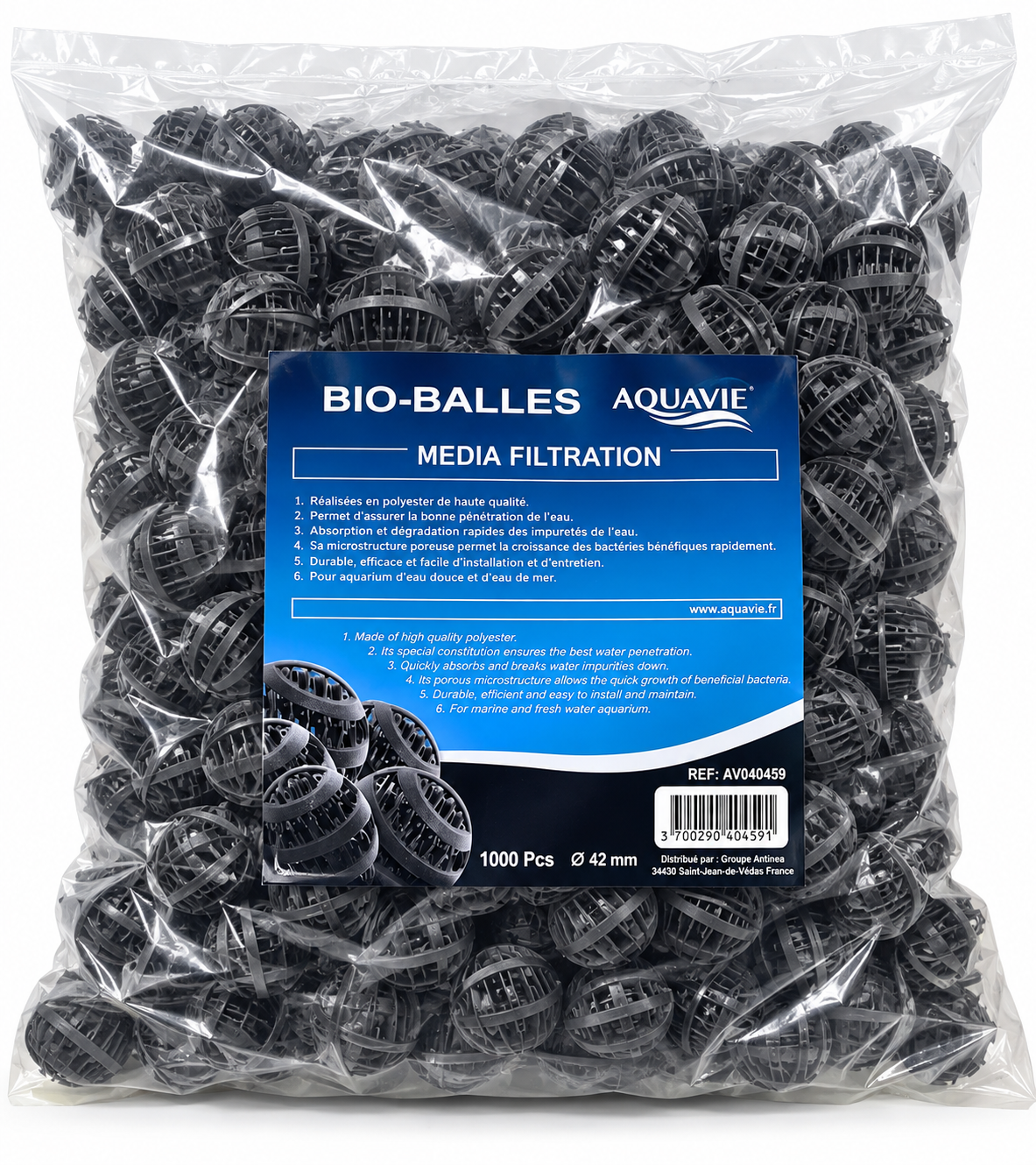 AQUAVIE Sac de 1000 Bio Balles de failtration diamètre 42 mm