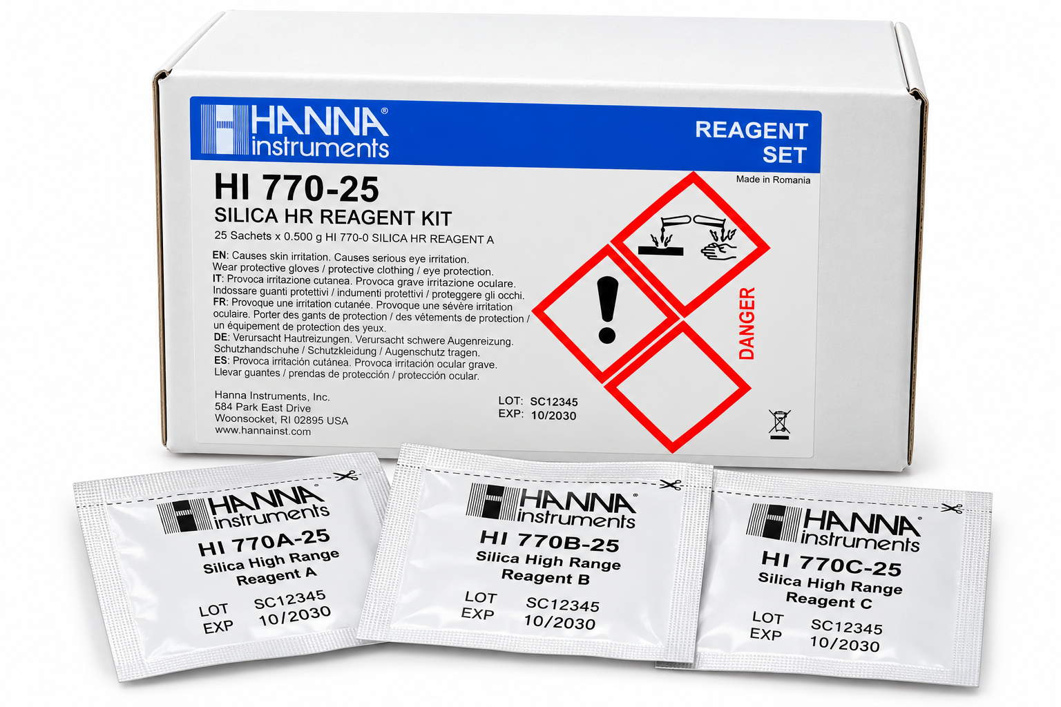 HANNA HI770-25 Réactifs pour silice, gamme large, pour 25 tests