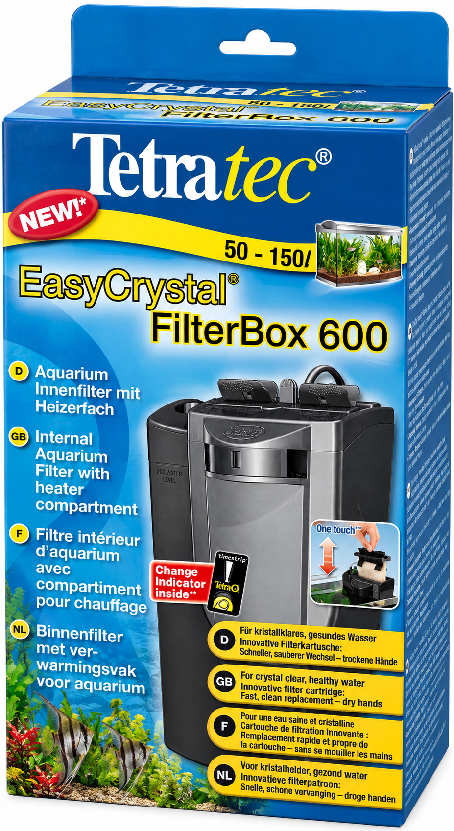 TETRA EasyCrystal FilterBox 600 filtre interne avec compartiment de chauffage pour aquarium de 50 à 150L