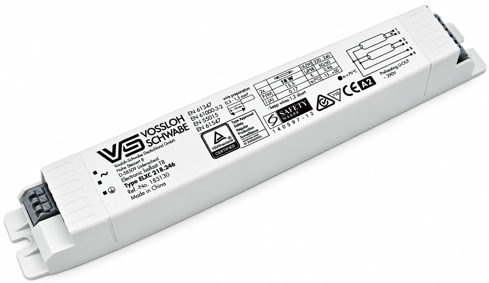 VOSSLOH SCHWABE ELXc 218.246 2 x 18W ballast électronique pour tubes T8