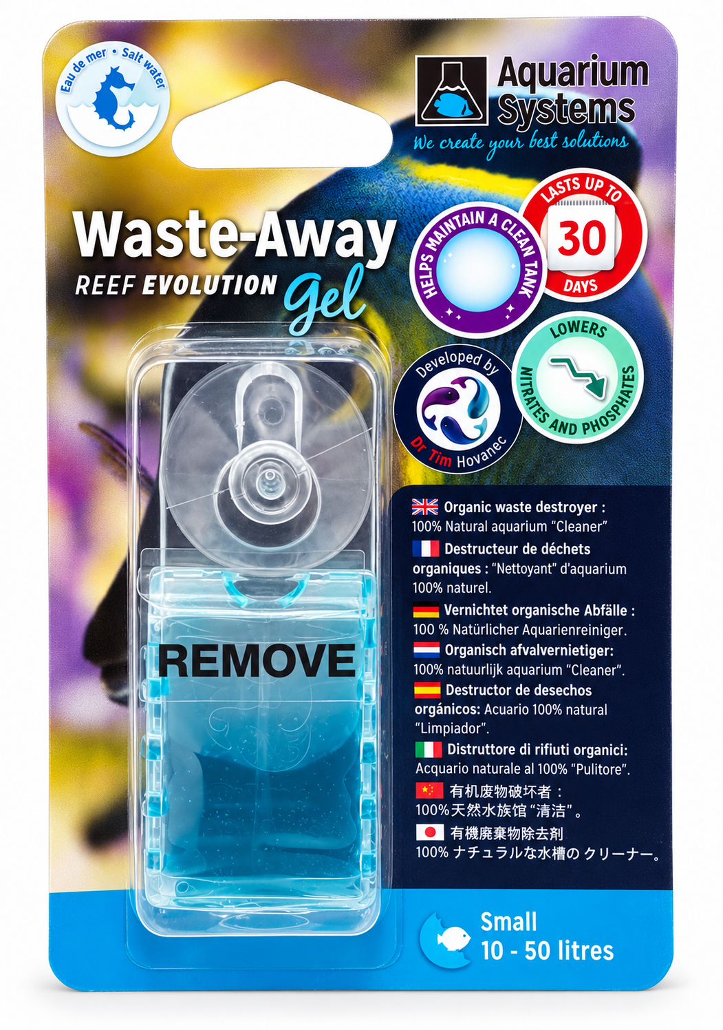 AQUARIUM SYSTEMS Waste-Away Gel Marin Small destructeur de déchets organiques pour aquarium de 10 à 50 L