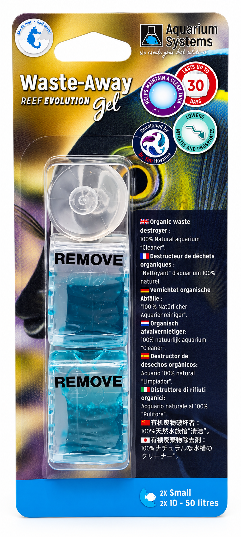 AQUARIUM SYSTEMS Waste-Away Gel Marin Small lot de 2 destructeurs de déchets organiques pour aquarium de 10 à 50 L