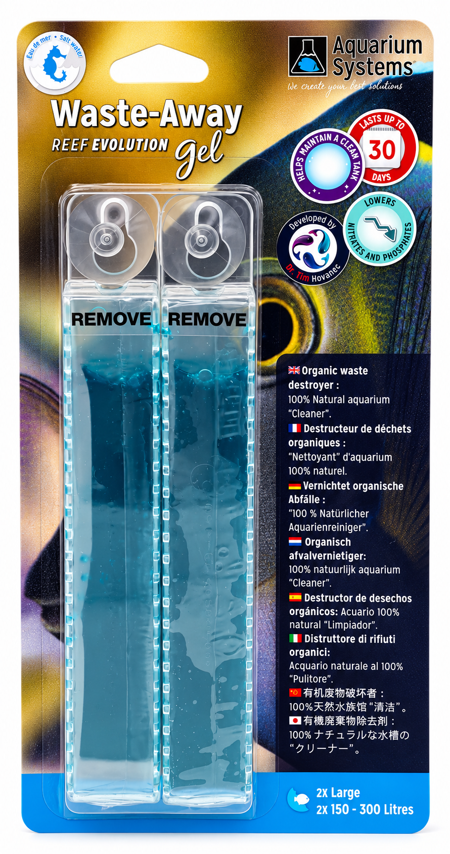 AQUARIUM SYSTEMS Waste-Away Gel Marin Large lot de 2 destructeurs de déchets organiques pour aquarium de 150 à 300 L