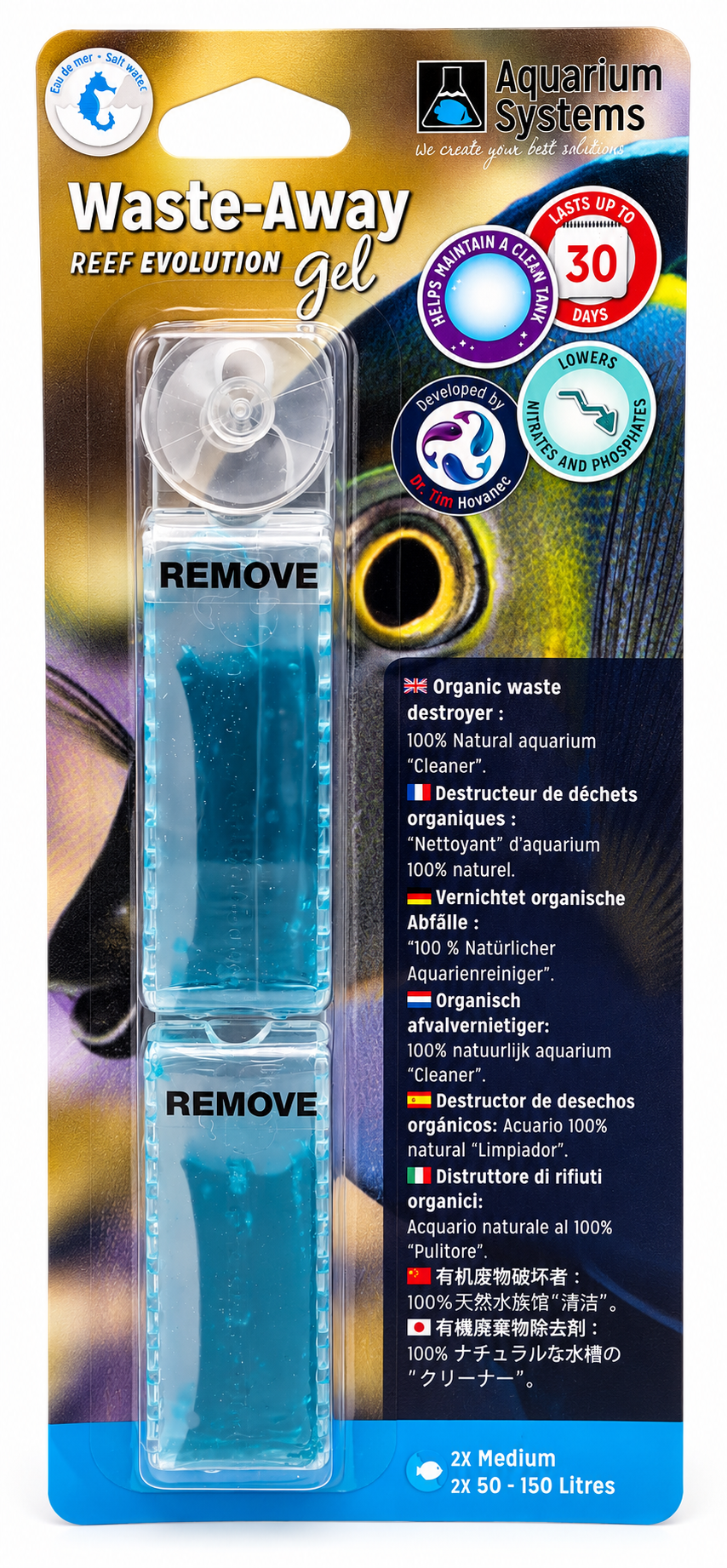 AQUARIUM SYSTEMS Waste-Away Gel Marin Medium lot de 2 destructeurs de déchets organiques pour aquarium de 50 à 150 L