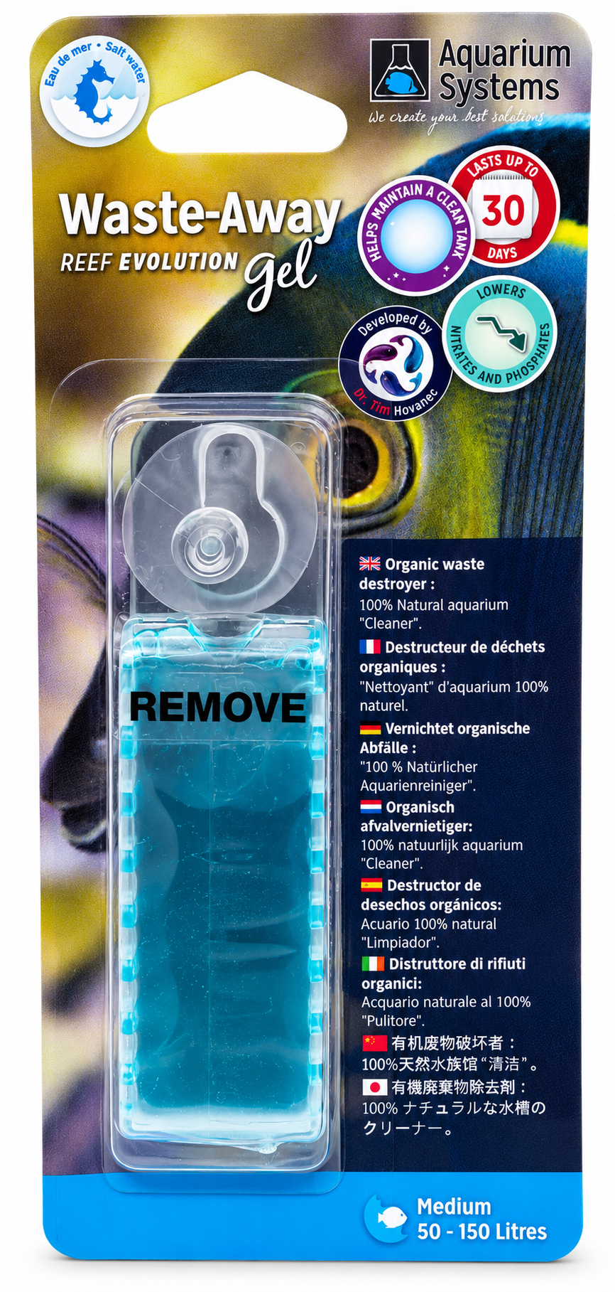 AQUARIUM SYSTEMS Waste-Away Gel Marin Medium destructeur de déchets organiques pour aquarium de 50 à 150 L