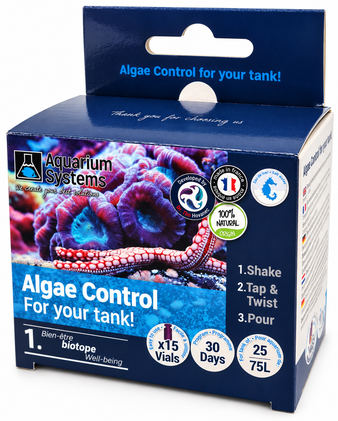 AQUARIUM SYSTEMS Algae-Control Nano Eau de Mer traitement anti-algues biologique sur 30 jours pour aquarium de 25 à 75 L