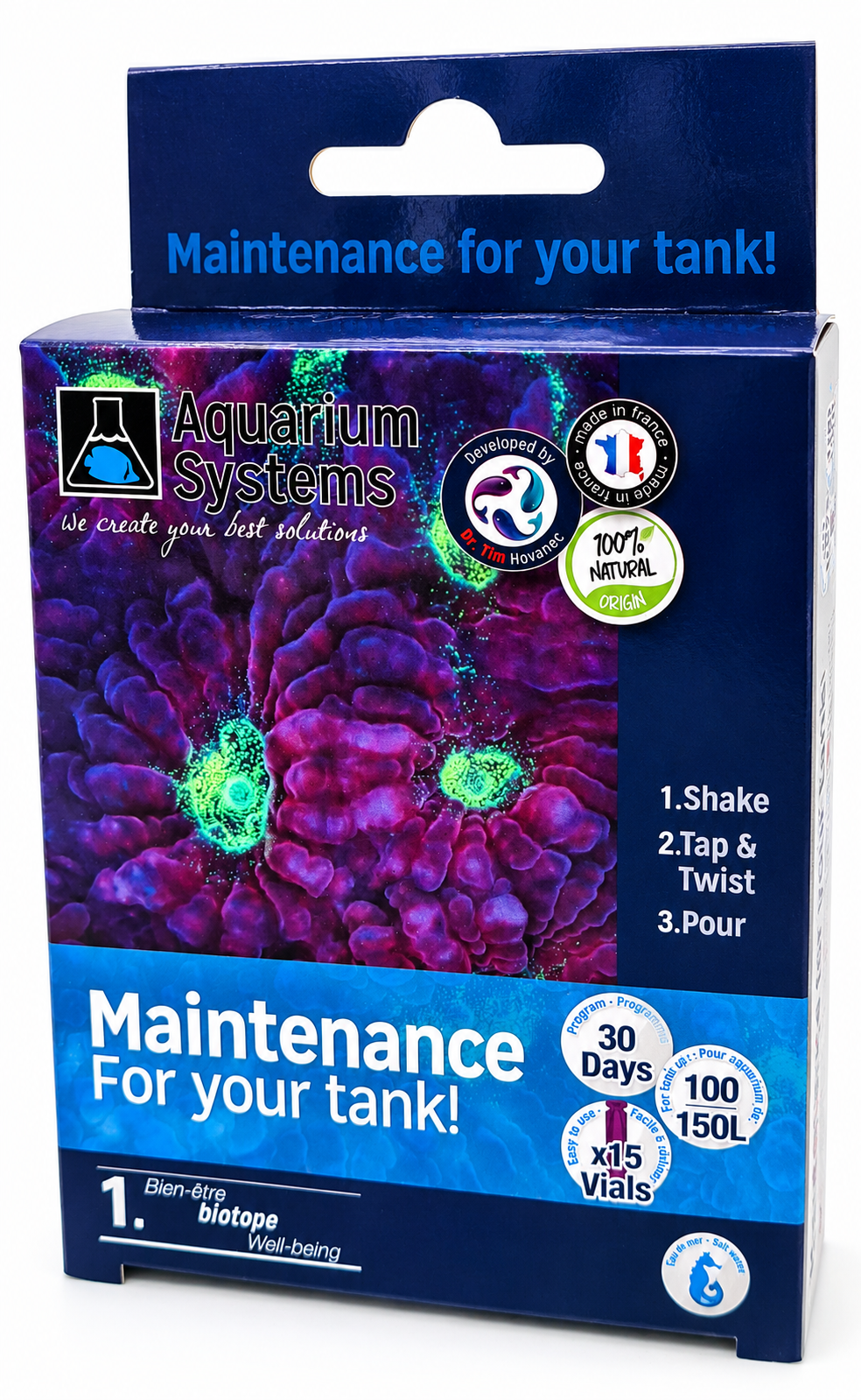 AQUARIUM SYSTEMS Maintenance Eau de Mer bactéries d\'entretien sur 30 jours pour aquarium de 100 à 150 L