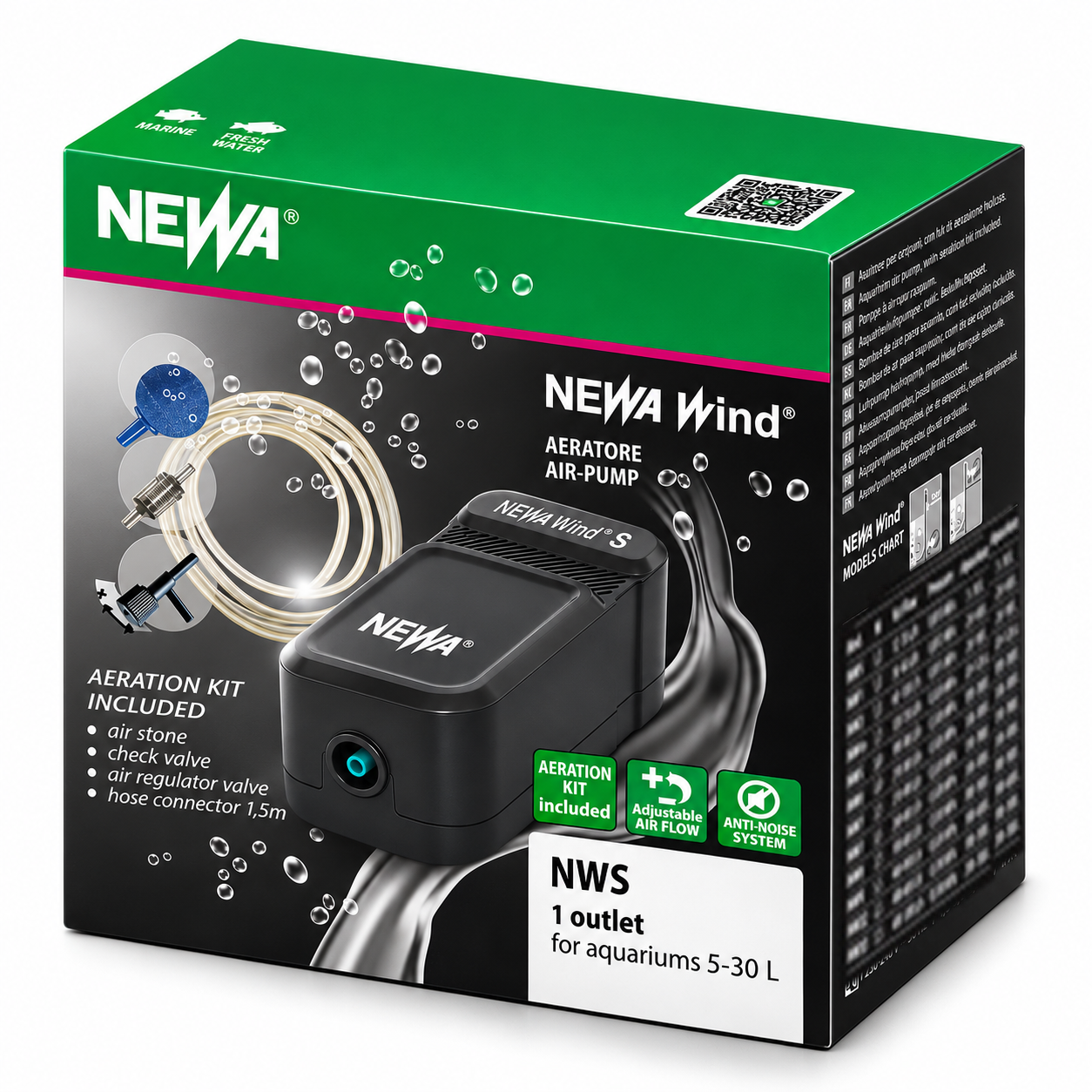 NEWA Wind NW S kit pompe à air 75 L/h avec accessoires pour aquarium de 5 à 30 L