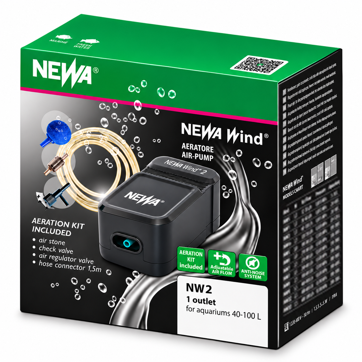 NEWA Wind NW 2 kit pompe à air 120 L/h avec accessoires pour aquarium de 40 à 100 L