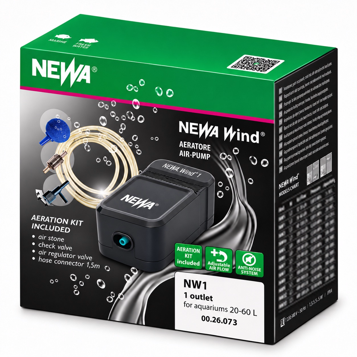 NEWA Wind NW 1 kit pompe à air 95 L/h avec accessoires pour aquarium de 20 à 60 L