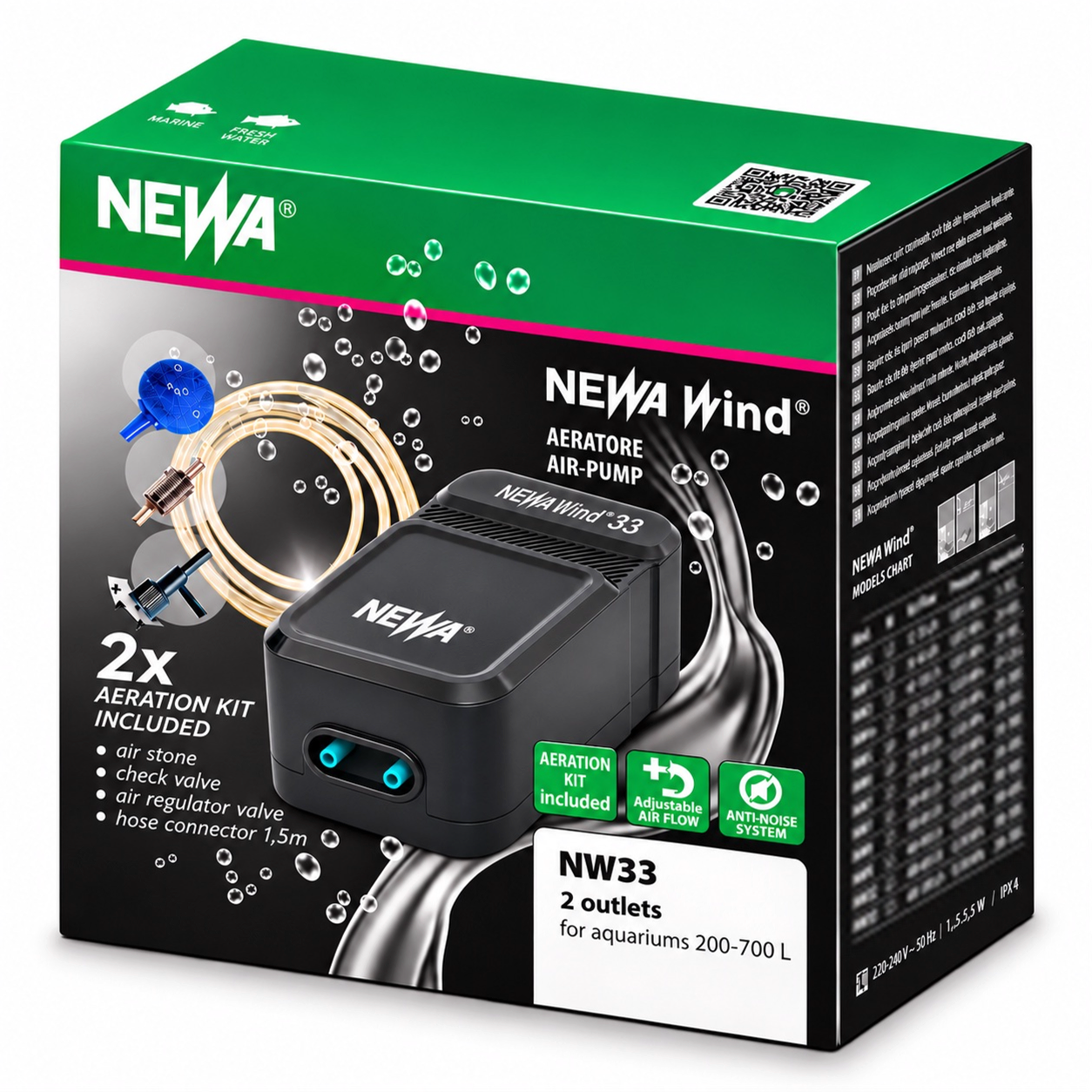 NEWA Wind NW 33 kit pompe à air 2 x 200 L/h avec accessoires pour aquarium de 200 à 700 L
