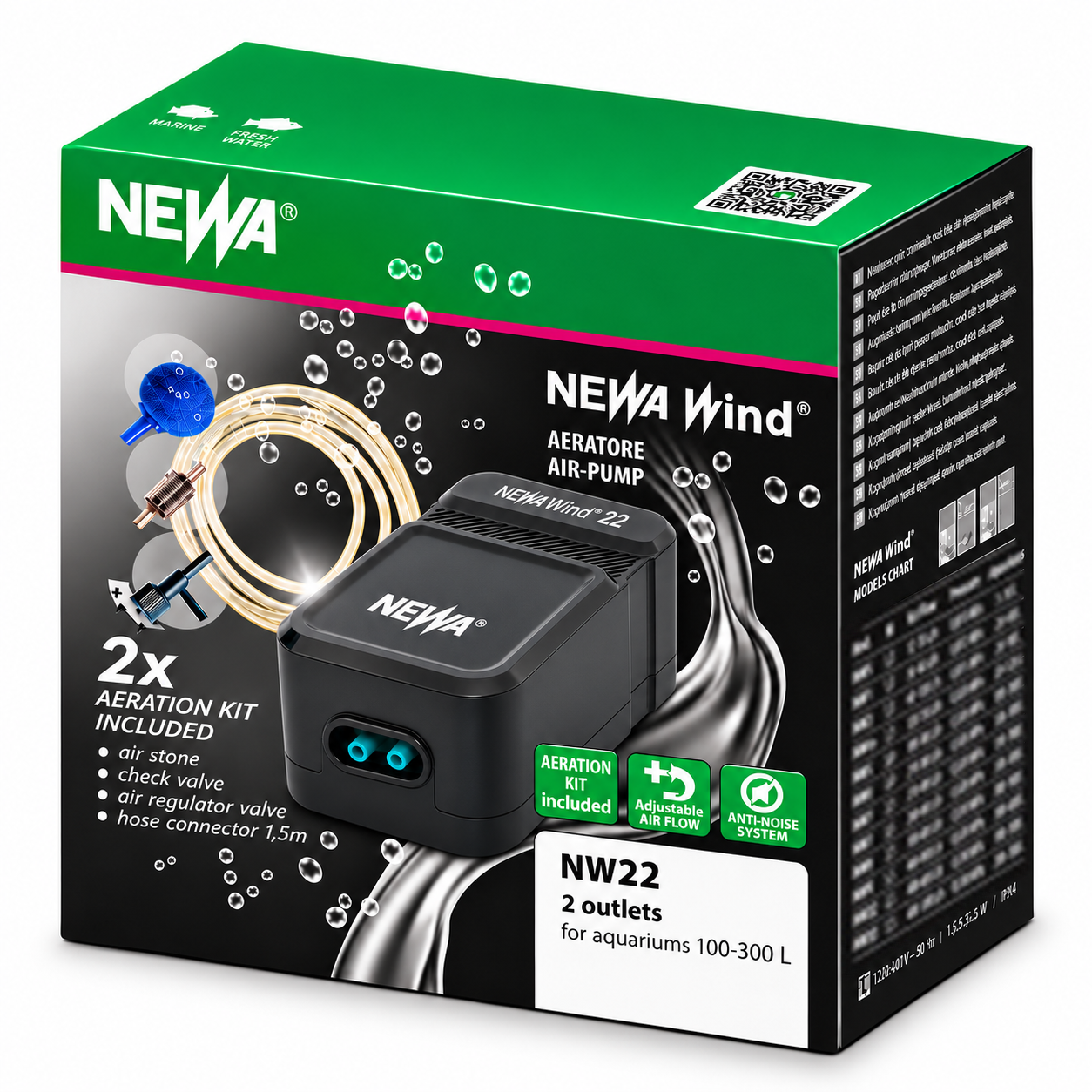 NEWA Wind NW 22 kit pompe à air 2 x 160 L/h avec accessoires pour aquarium de 100 à 300 L