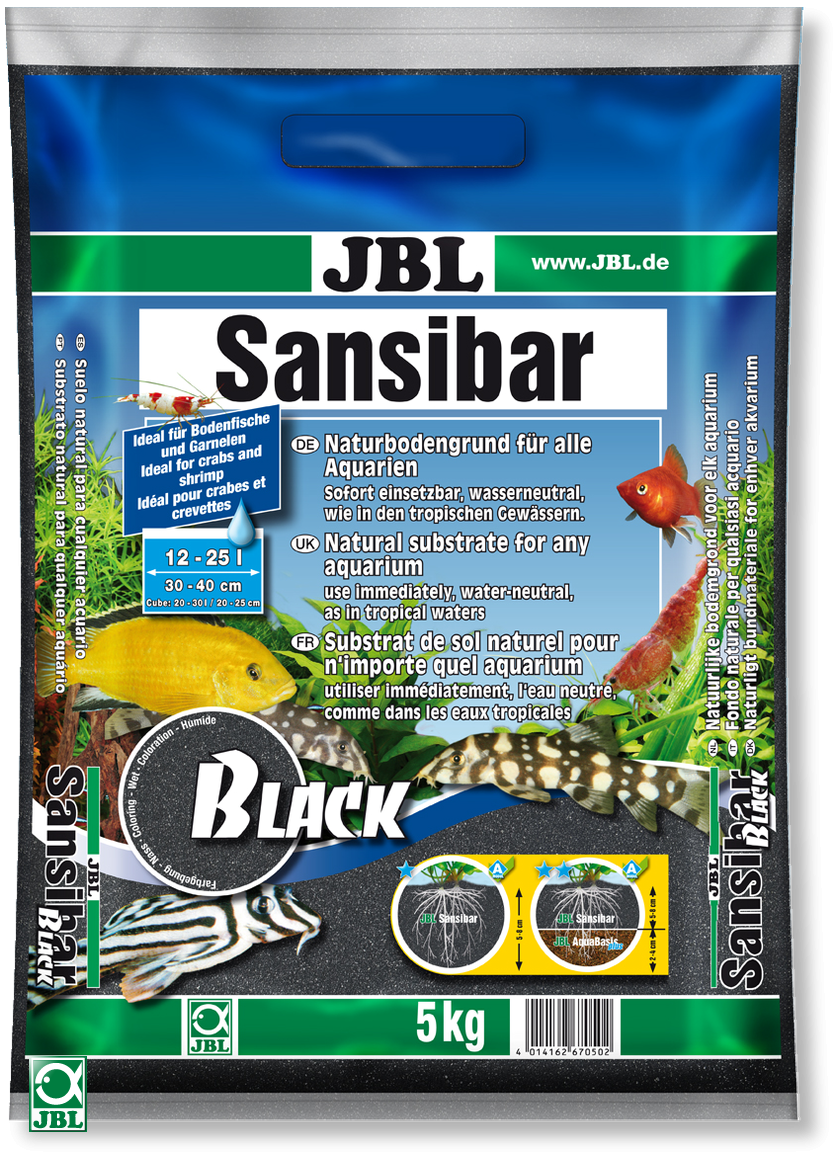 JBL Sansibar Black substrat de sol naturel noir pour aquariums. Conditionnement 5 Kg ou 10 Kg