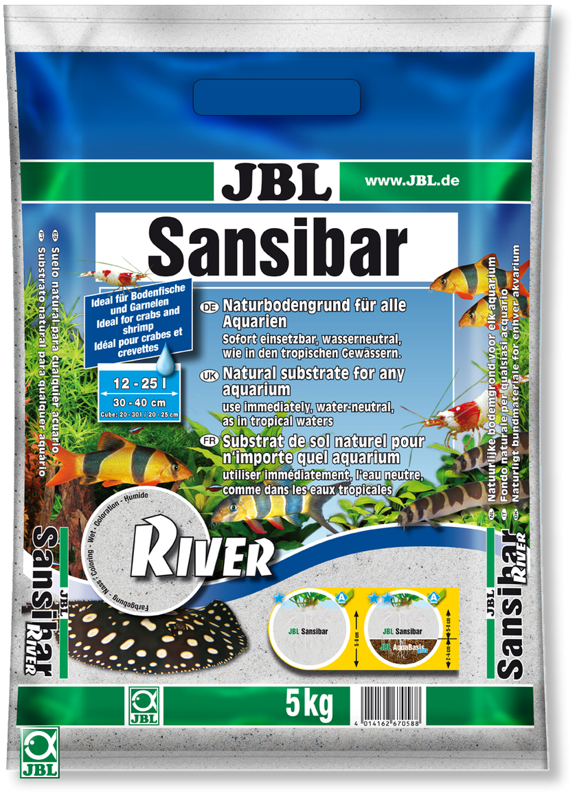 JBL Sansibar River substrat de sol naturel de rivière clair et fin. Conditionnement 5 Kg ou 10 Kg