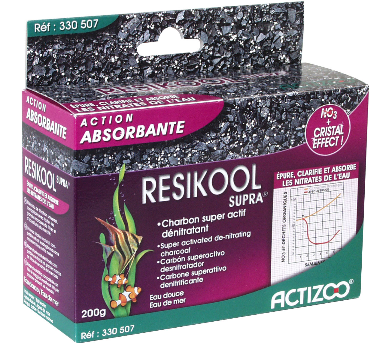 Charbon actif + resine ACTIZOO ResiKool Supra 0,5L pour une clarification rapide de l\'eau de votre aquarium