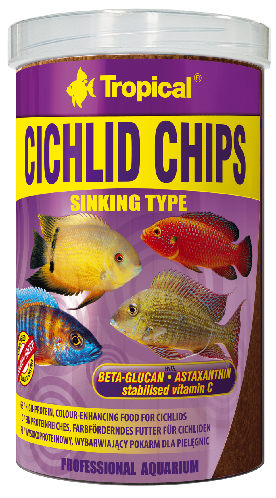 TROPICAL Cichlid Chips 1L nourriture rehaussant la couleur pour cichlides